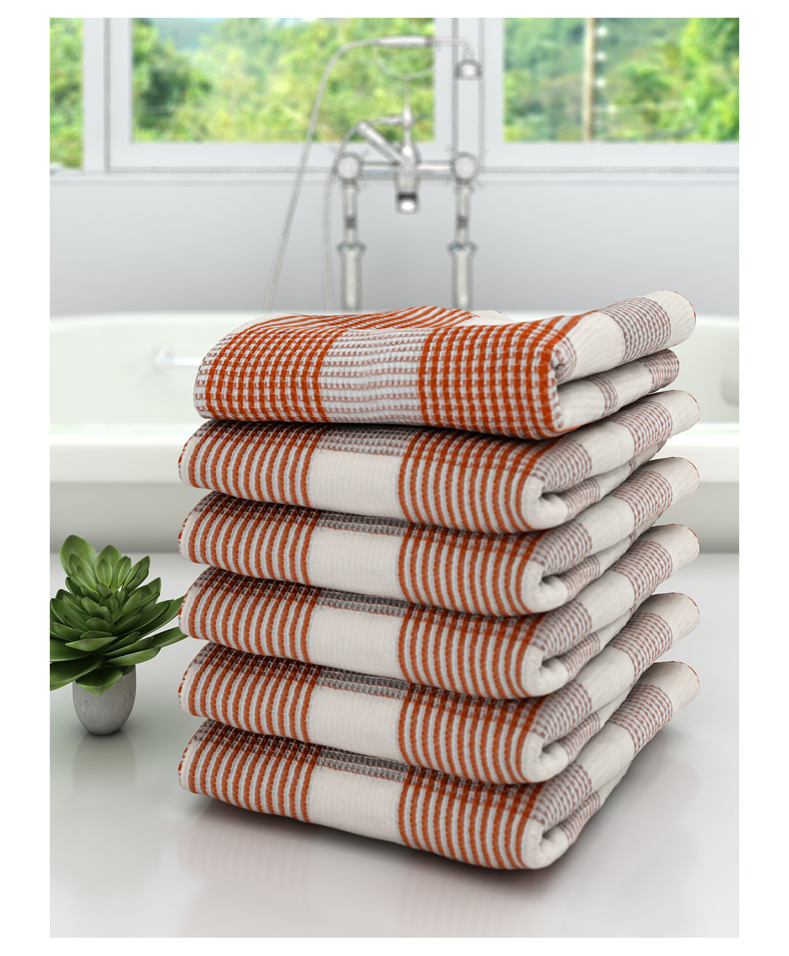 Athom Living 100% Premium Cotton Bath Towel Diamond Border Pack Of 6 - Red-picture-14
