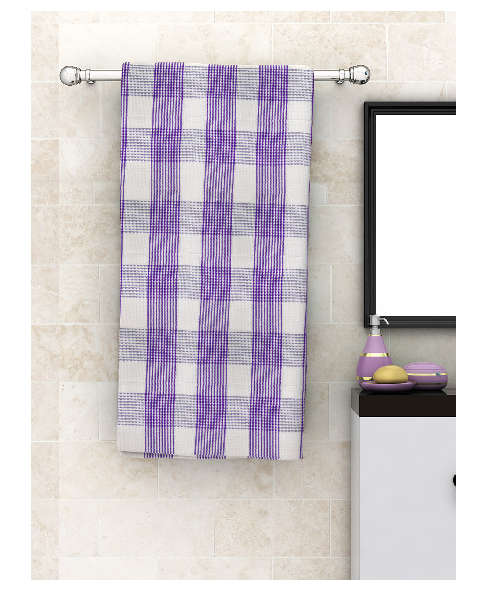 Athom Living 100% Premium Cotton Bath Towel Pin Stripes Print - Purple-picture-27