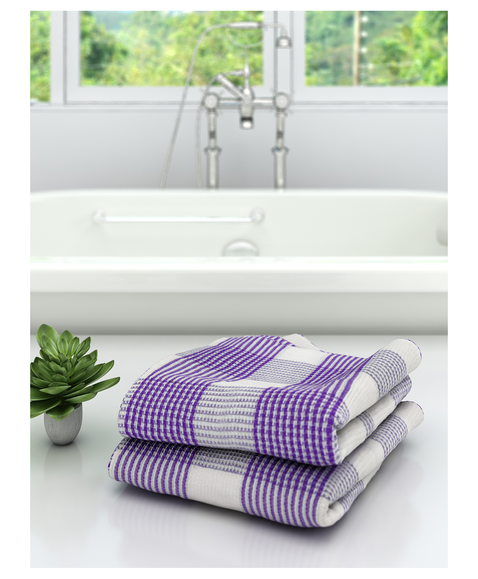 Athom Living 100% Premium Cotton Bath Towel Pin Stripes Print Pack Of 2 - Purple-picture-4