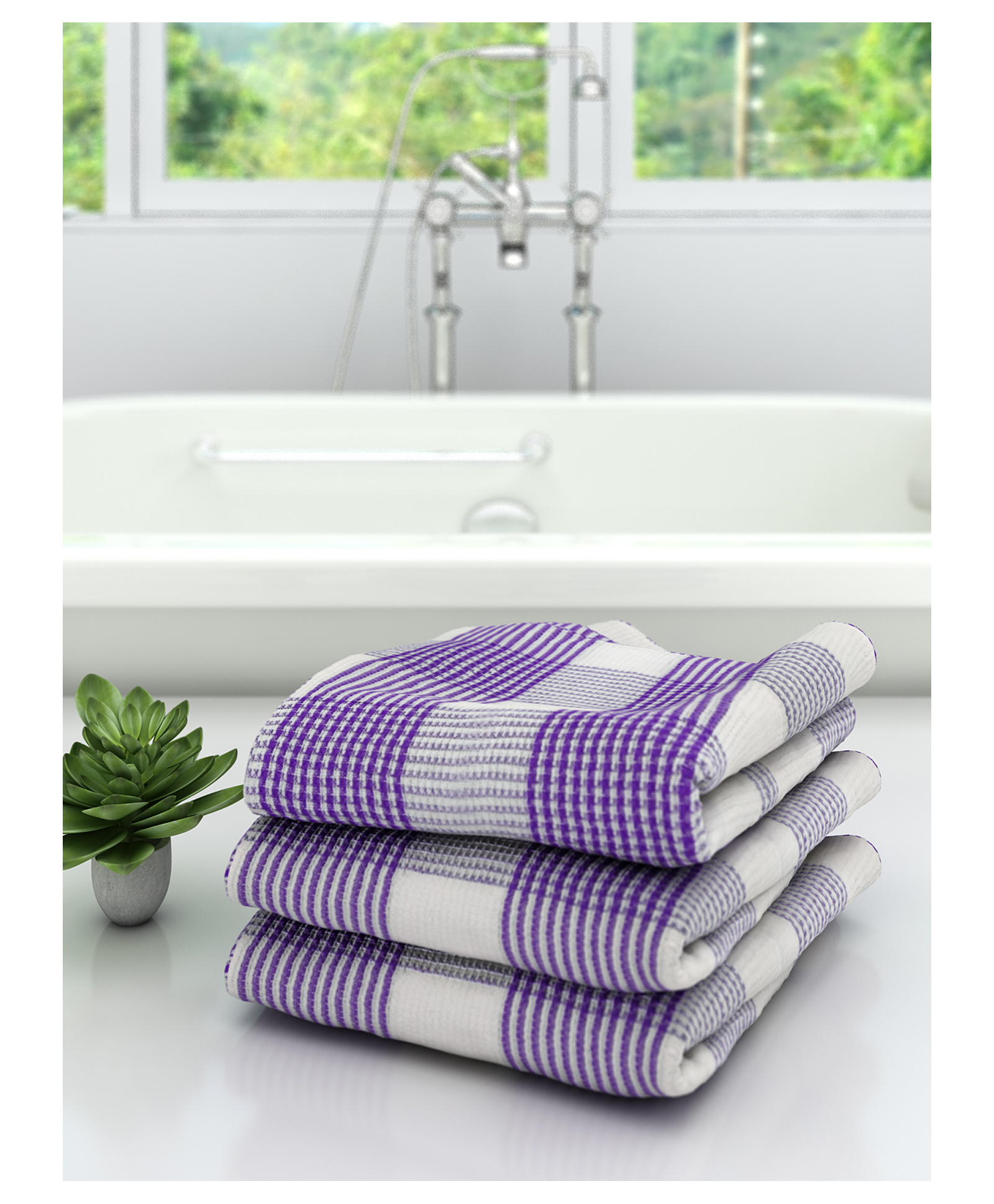 Athom Living 100% Premium Cotton Bath Towel Pin Stripes Print Pack Of 3 - Purple-picture-29