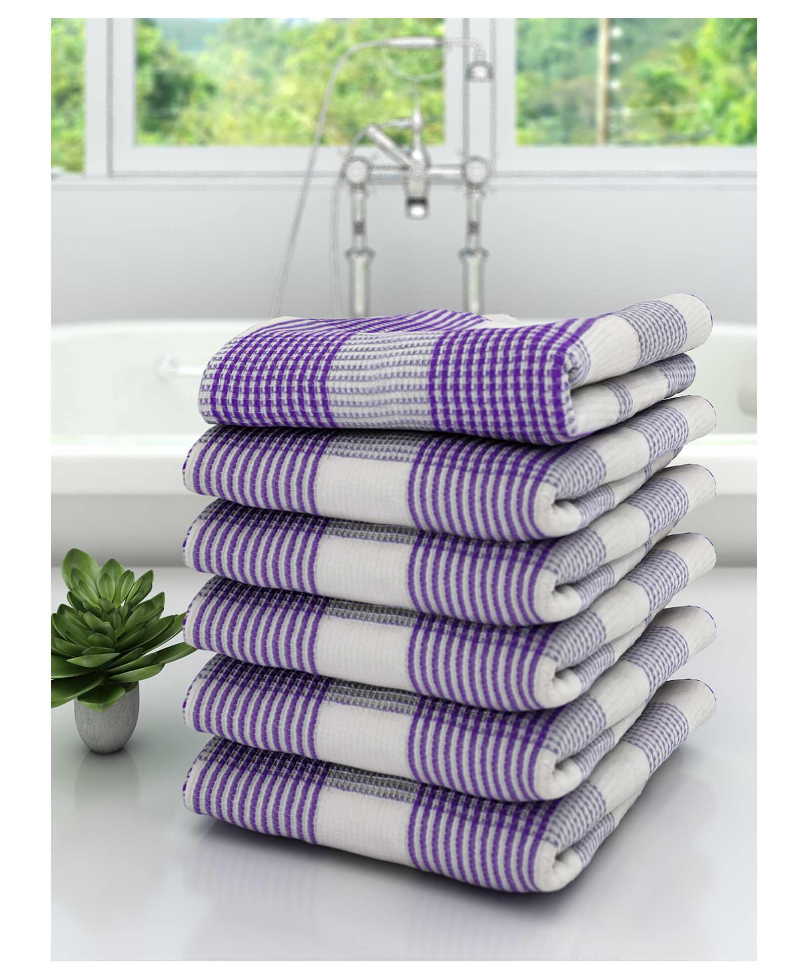 Athom Living 100% Premium Cotton Bath Towel Pin Stripes Print Pack Of 6 - Purple-picture-39