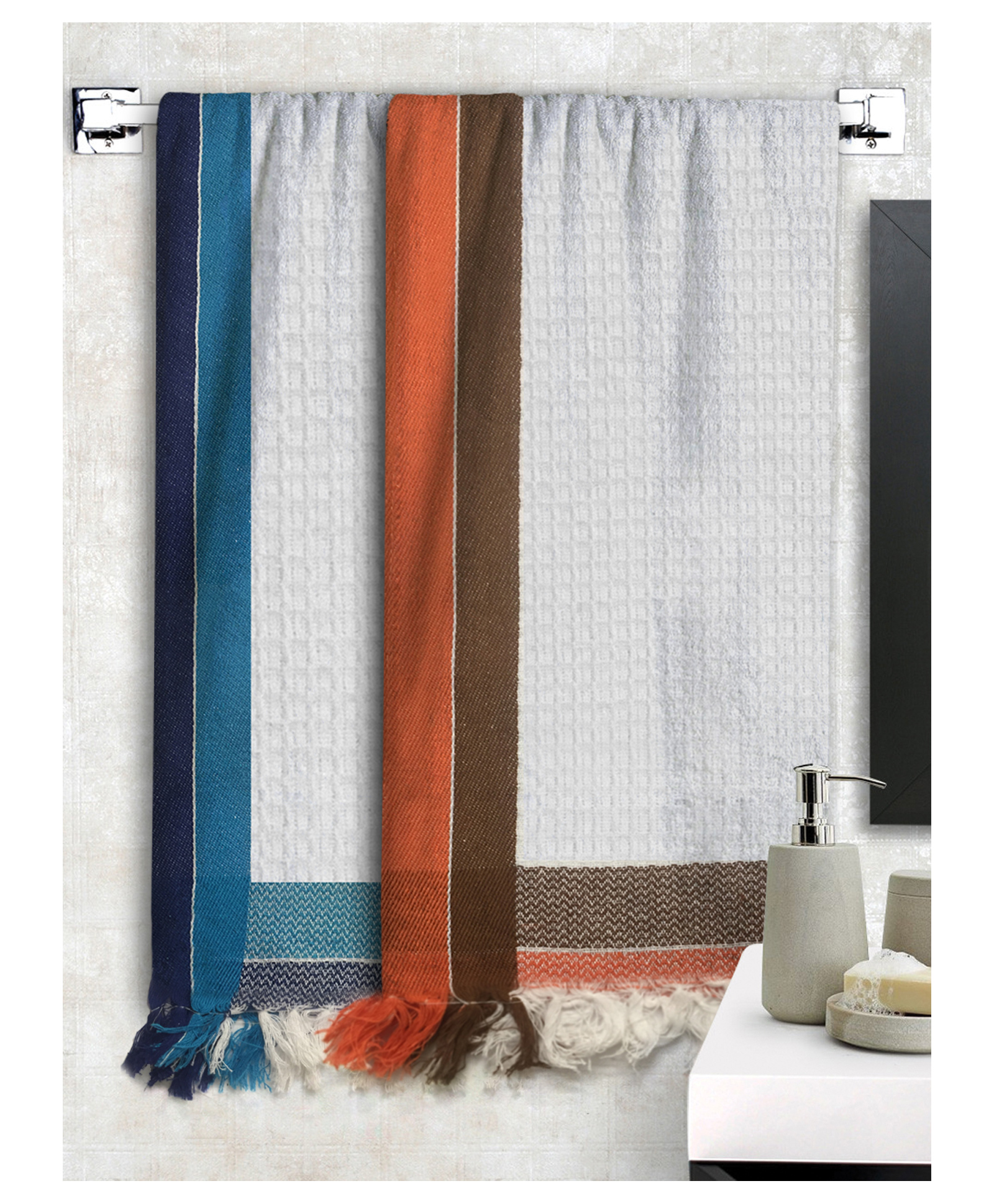 Athom Living 100% Cotton Bath Towel Waffle Border Pack Of 2 - White-picture-34