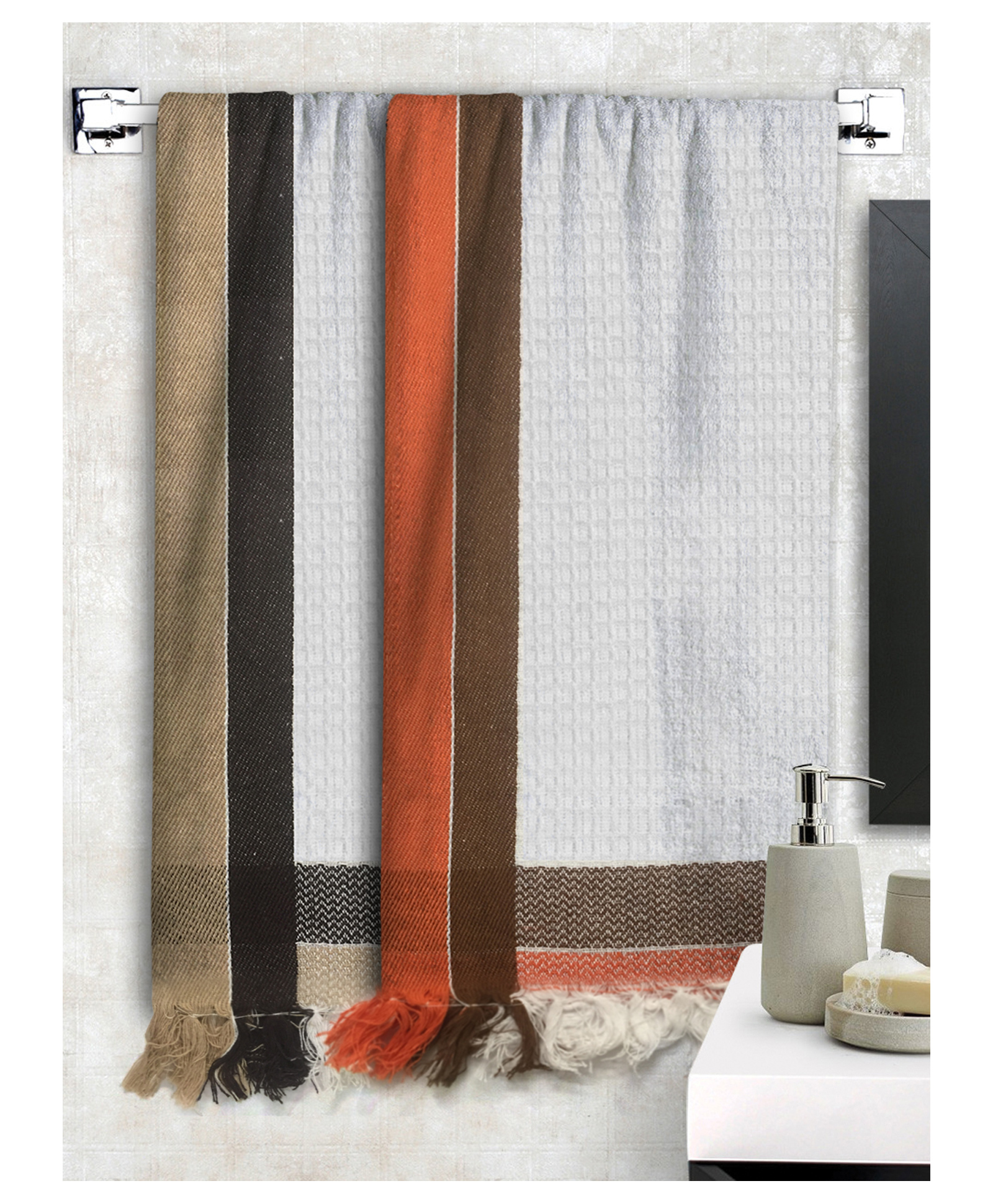 Athom Living 100% Cotton Bath Towel Waffle Border Pack Of 2 - White-picture-13