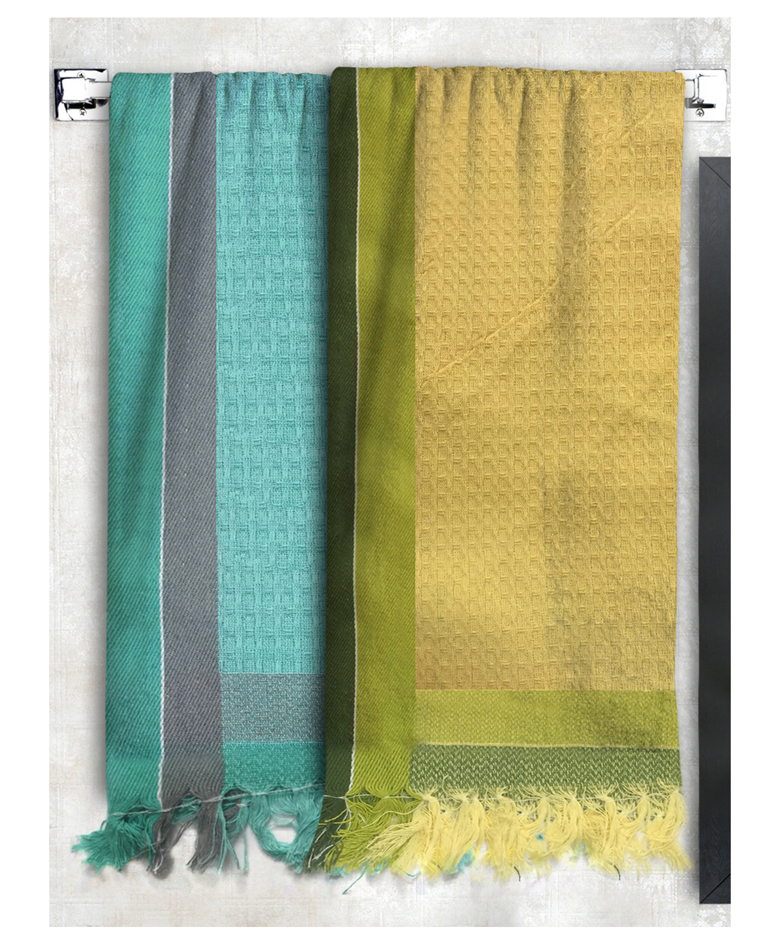Athom Living 100% Cotton Bath Towel Waffle Border Pack Of 2 - Multicolour-picture-19