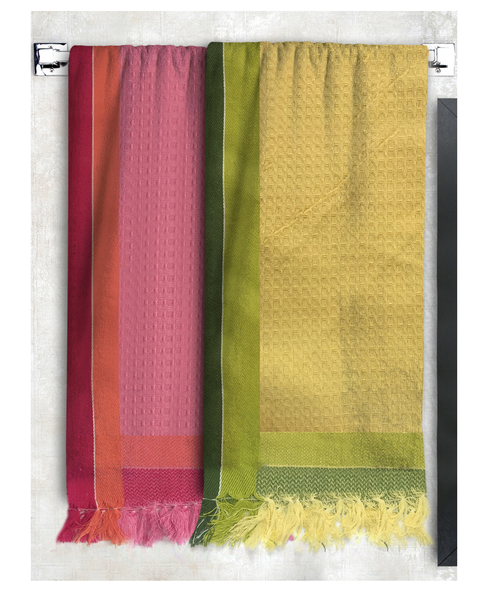 Athom Living 100% Cotton Bath Towel Waffle Border Pack Of 2 - Pink Yellow-picture-15