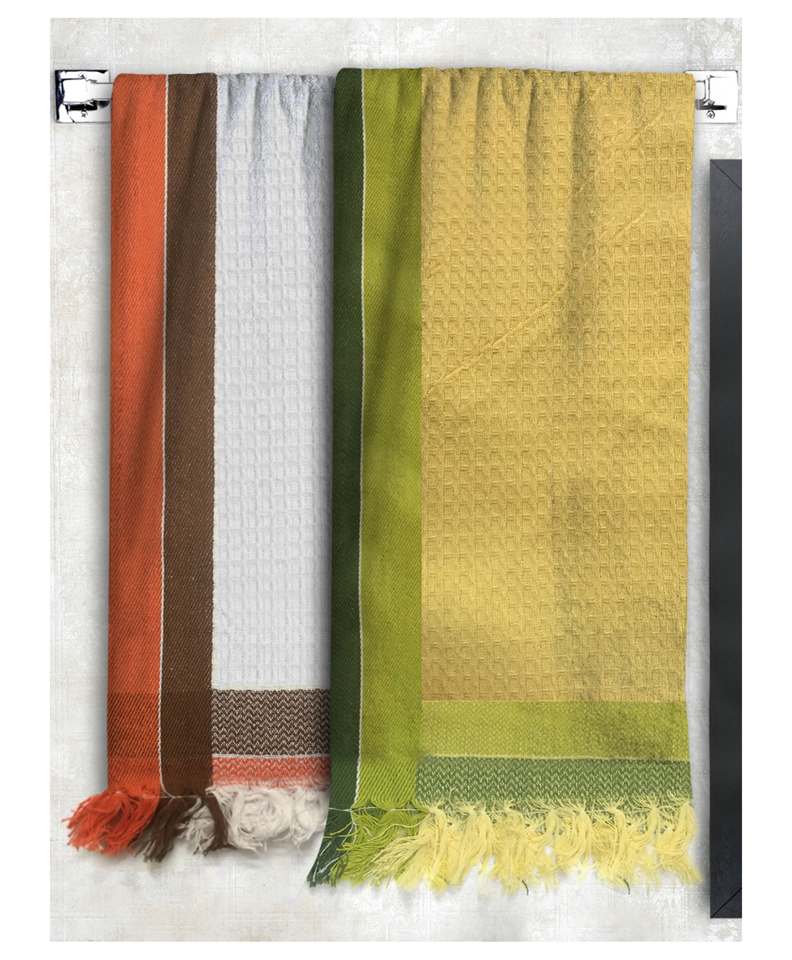 Athom Living 100% Cotton Bath Towel Waffle Border Pack Of 2 - White Yellow-picture-7