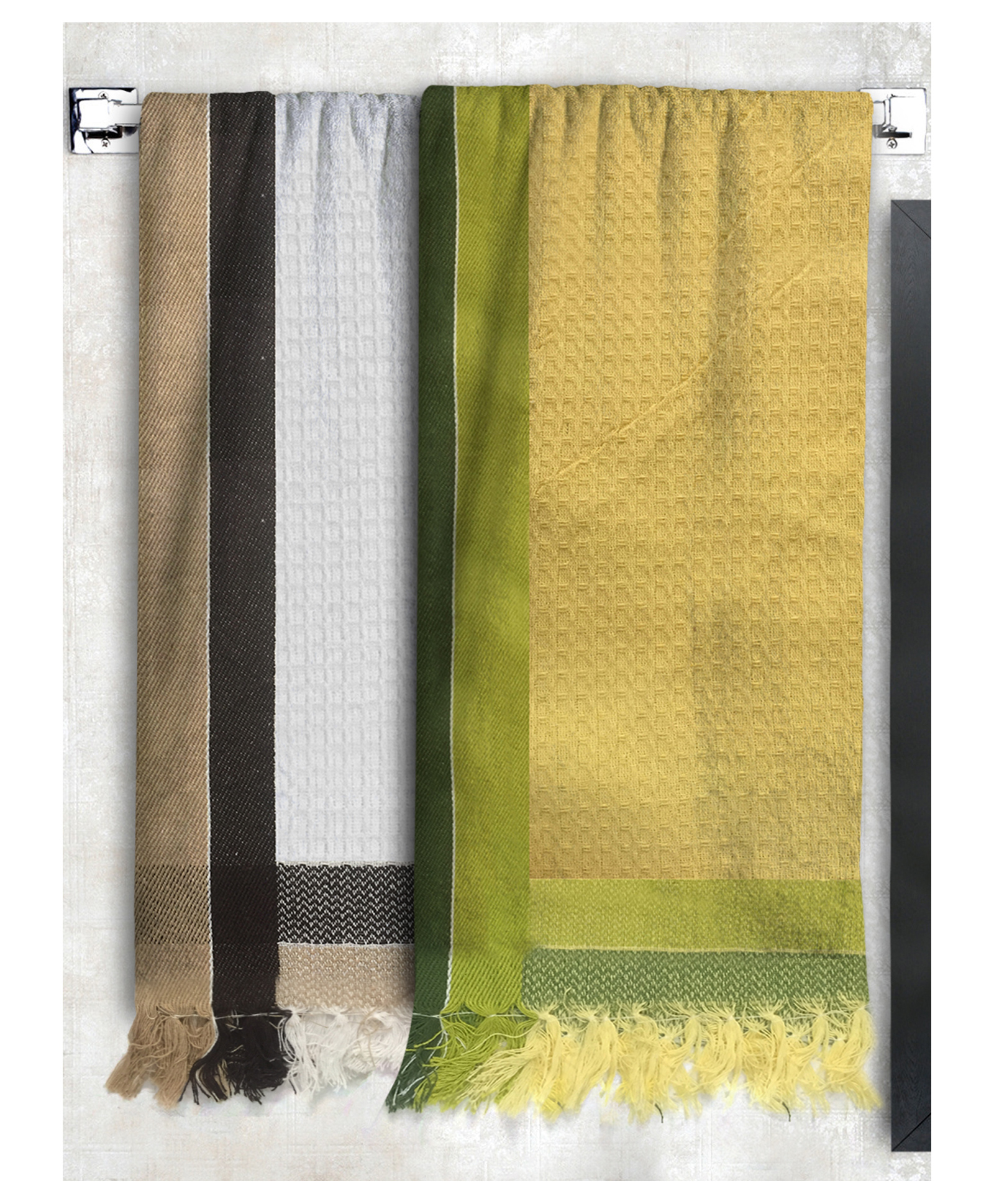 Athom Living 100% Premium Cotton Bath Towel Waffle Border Pack Of 2 - Multicolor-picture-36