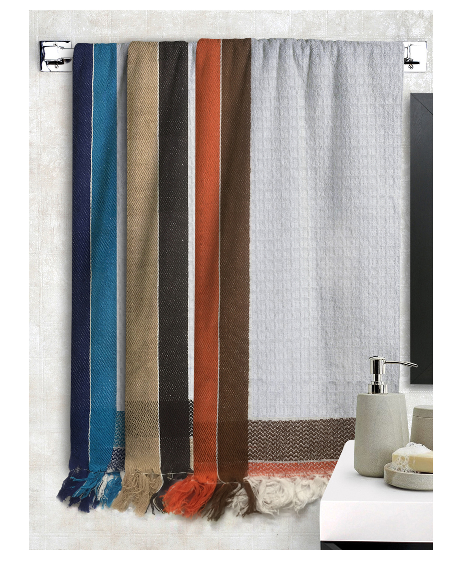 Athom Living 100% Premium Cotton Bath Towel Waffle Border Pack Of 3 - Multicolor-picture-31