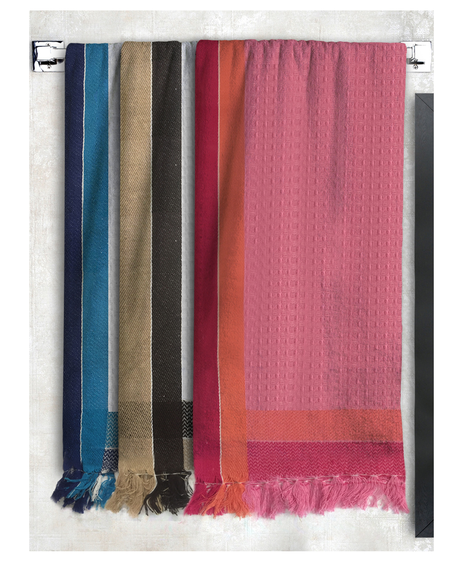Athom Living 100% Premium Cotton Bath Towel Waffle Border Pack Of 3 - Multicolor-picture-39