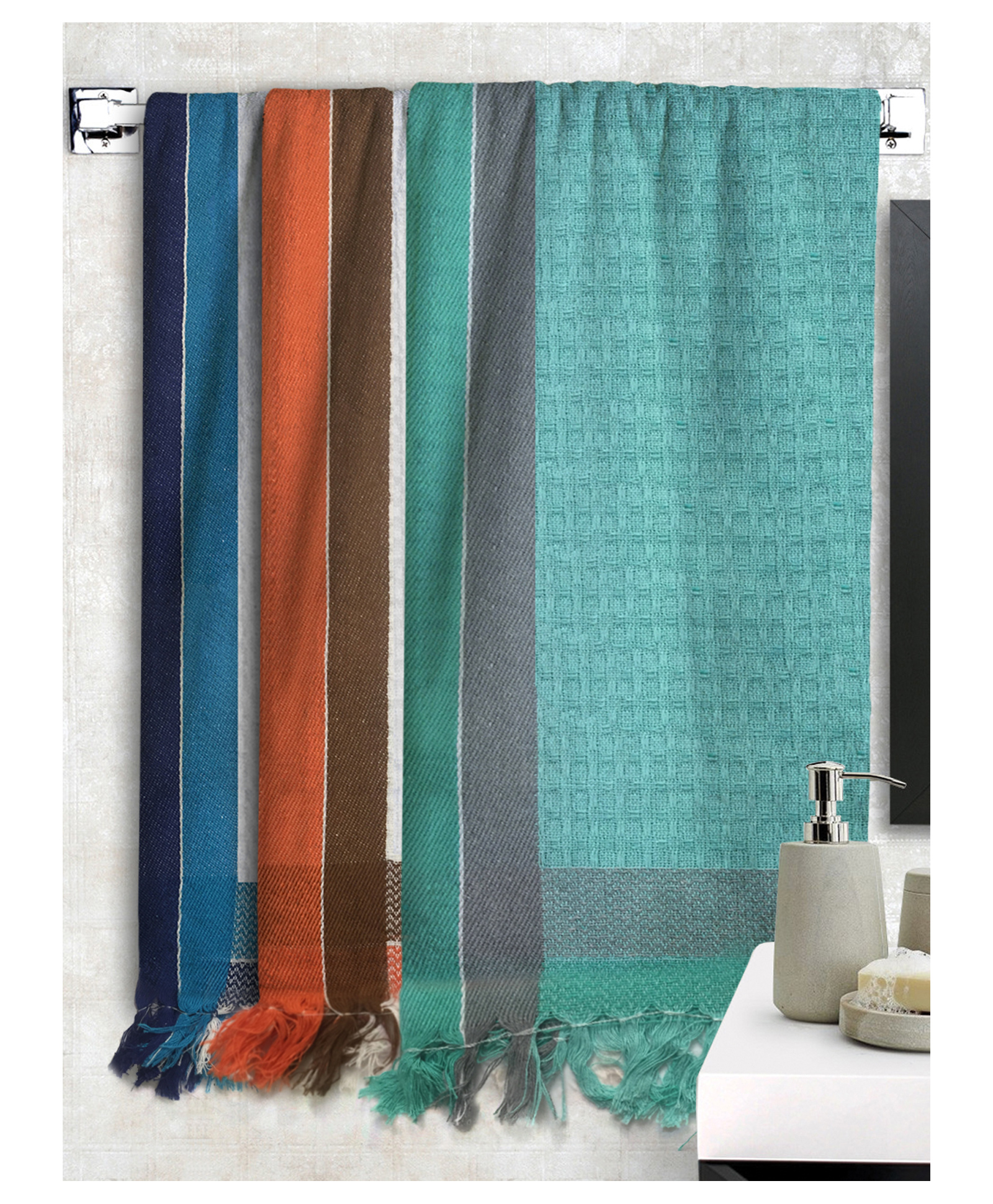 Athom Living 100% Premium Cotton Bath Towel Waffle Border Pack Of 3 - Multicolor-picture-12