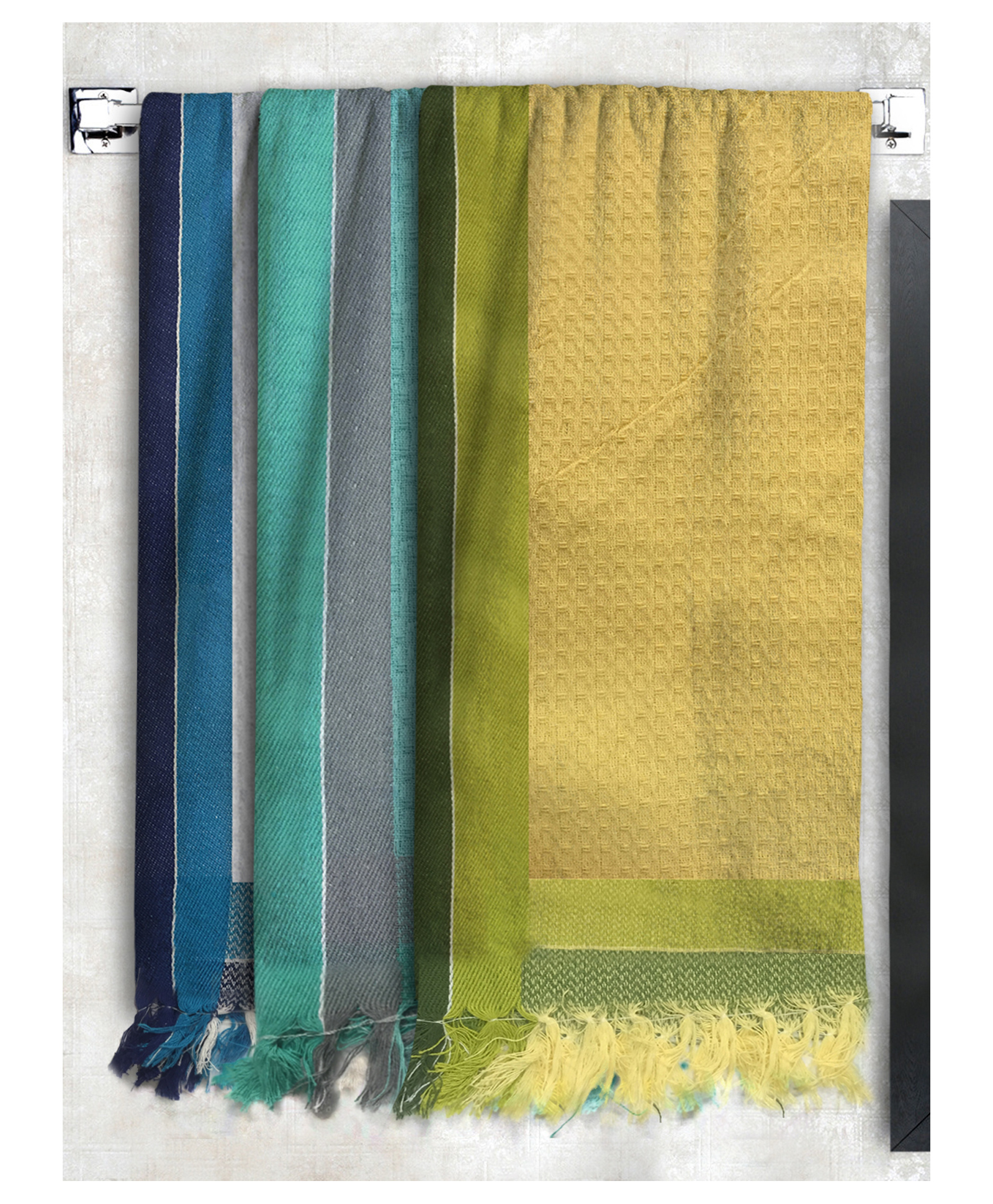 Athom Living 100% Premium Cotton Bath Towel Waffle Border Pack Of 3 - Multicolor-picture-22
