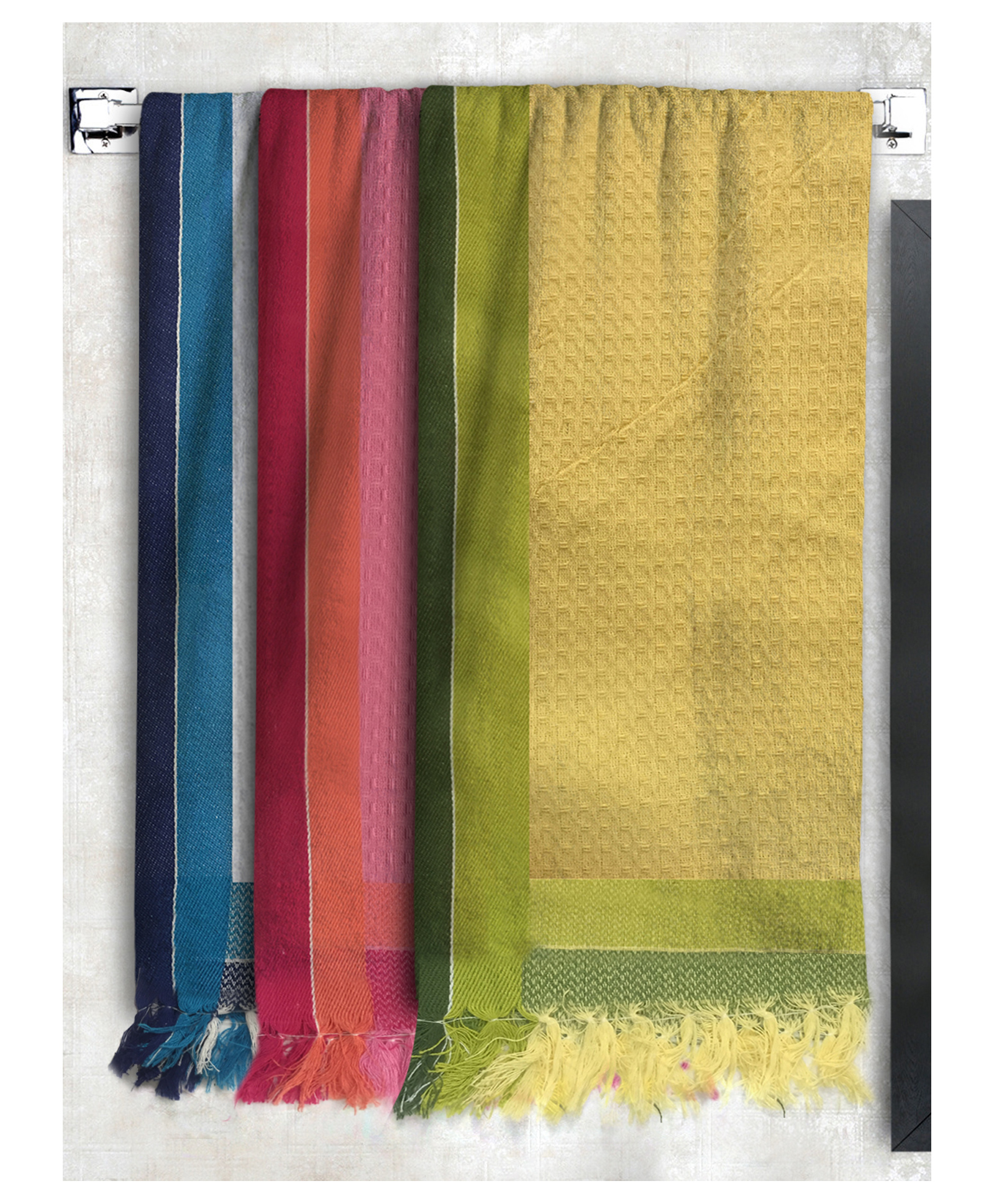 Athom Living 100% Premium Cotton Bath Towel Waffle Border Pack Of 3 - Multicolor-picture-13