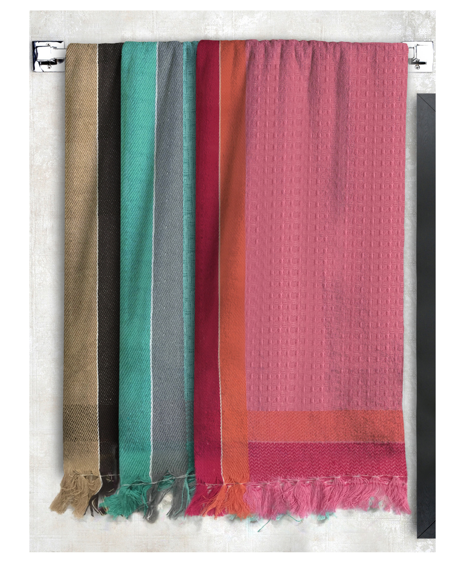 Athom Living 100% Premium Cotton Bath Towel Waffle Border Pack Of 3 - Multicolor-picture-22