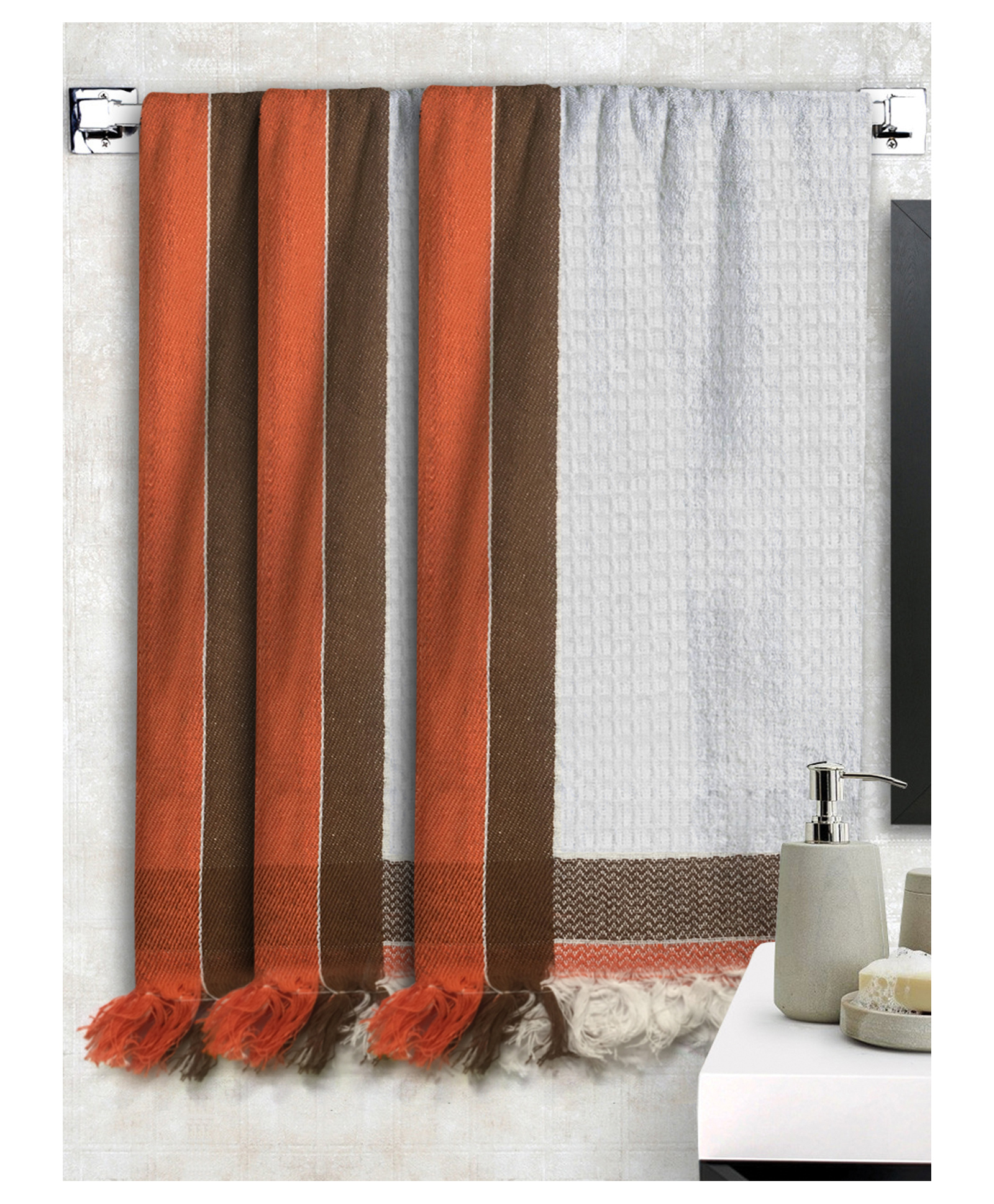 Athom Living 100% Premium Cotton Bath Towel Waffle Border Pack Of 3 - Multicolour-image-21