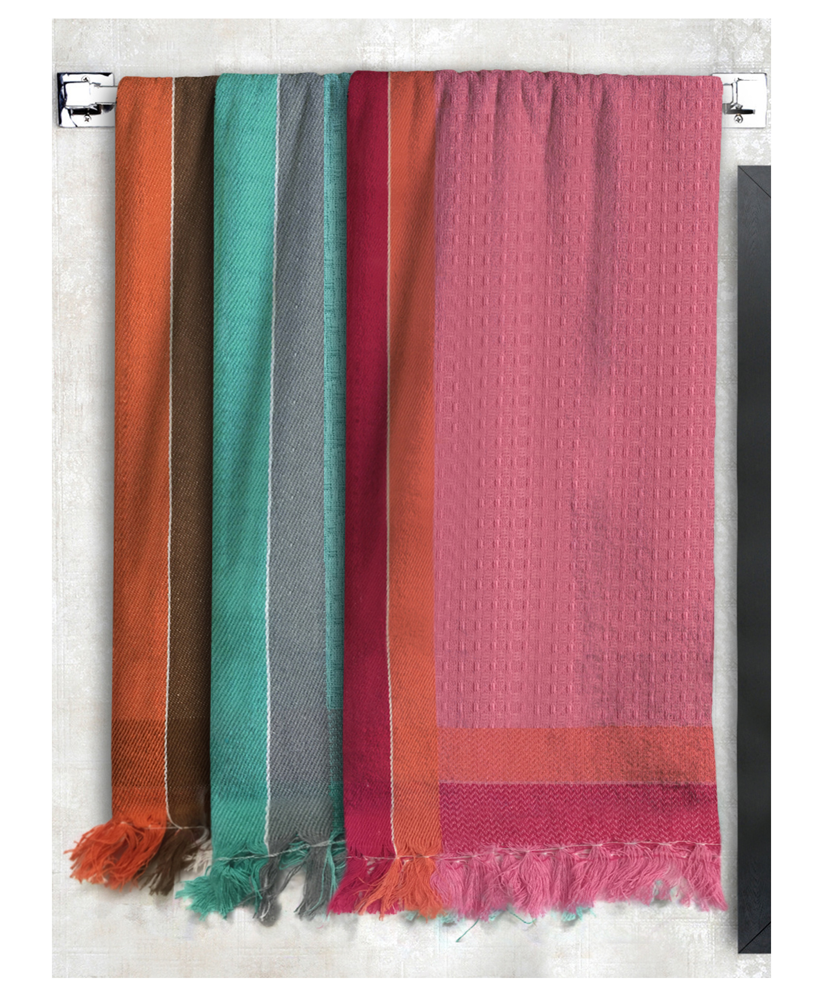 Athom Living 100% Premium Cotton Bath Towel Waffle Border Pack Of 3 - Multicolor-picture-40
