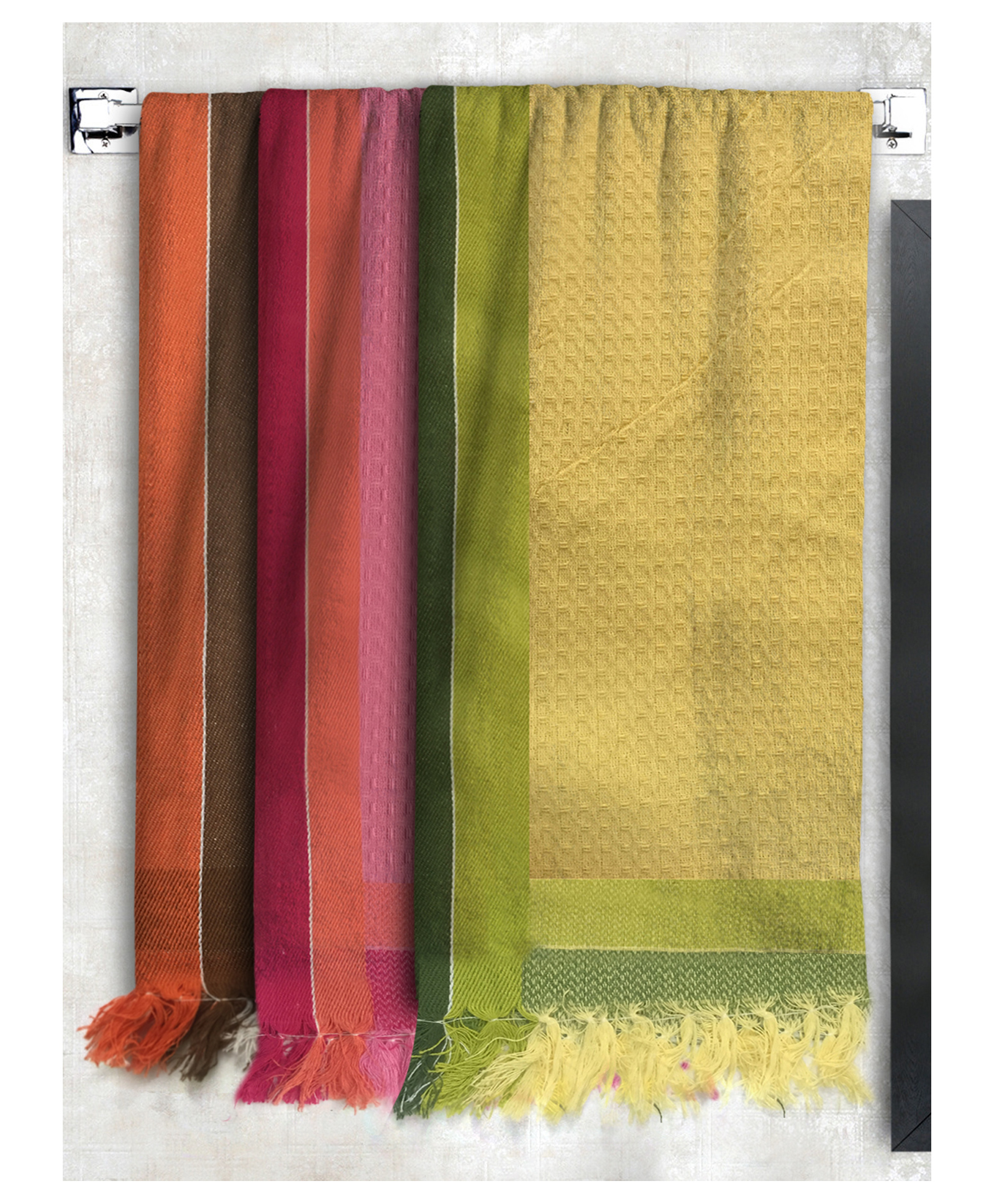 Athom Living 100% Premium Cotton Bath Towel Waffle Border Pack Of 3 - Multicolor-picture-37
