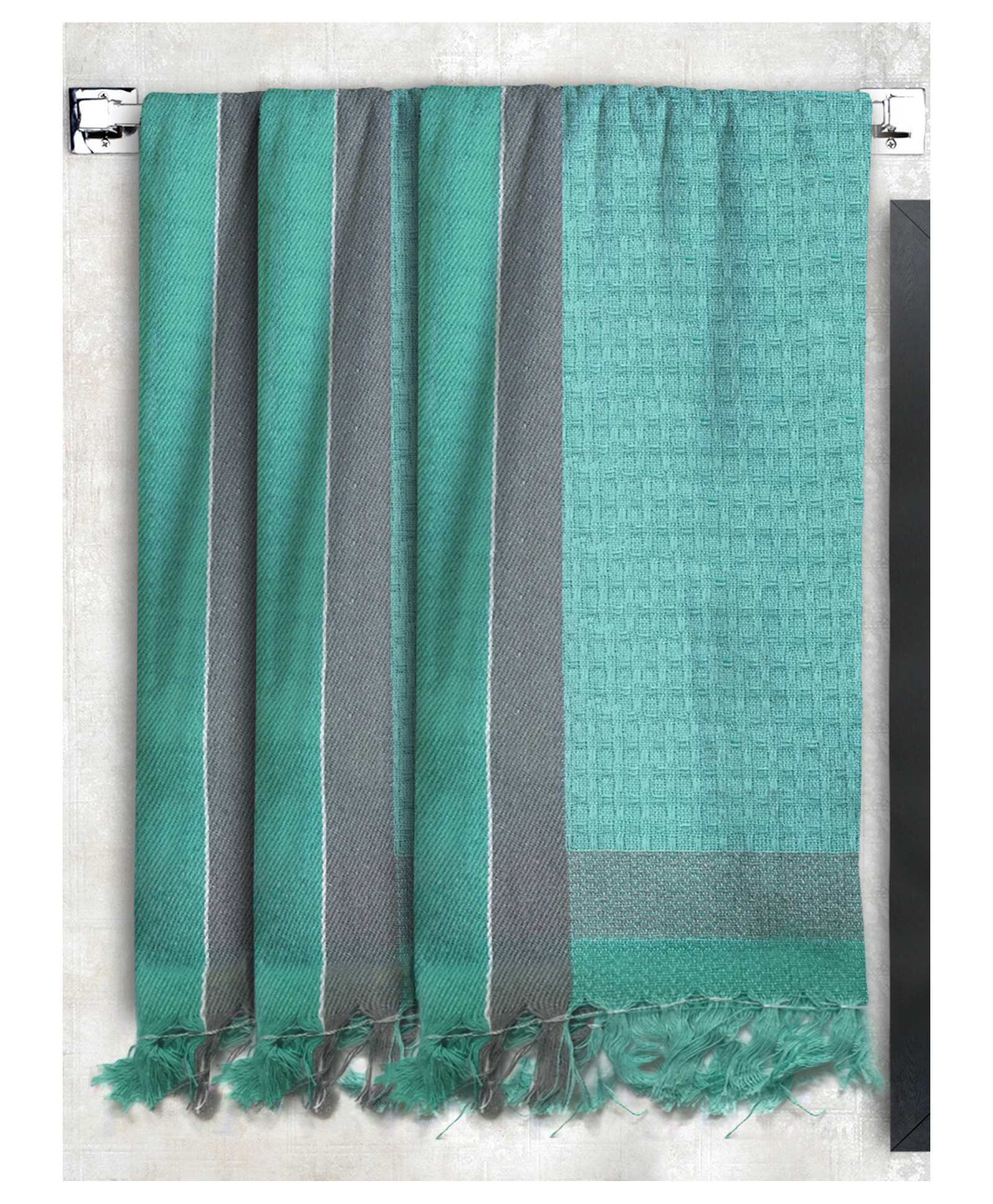Athom Living 100% Premium Cotton Bath Towel Waffle Border Pack Of 3 - Blue-picture-40