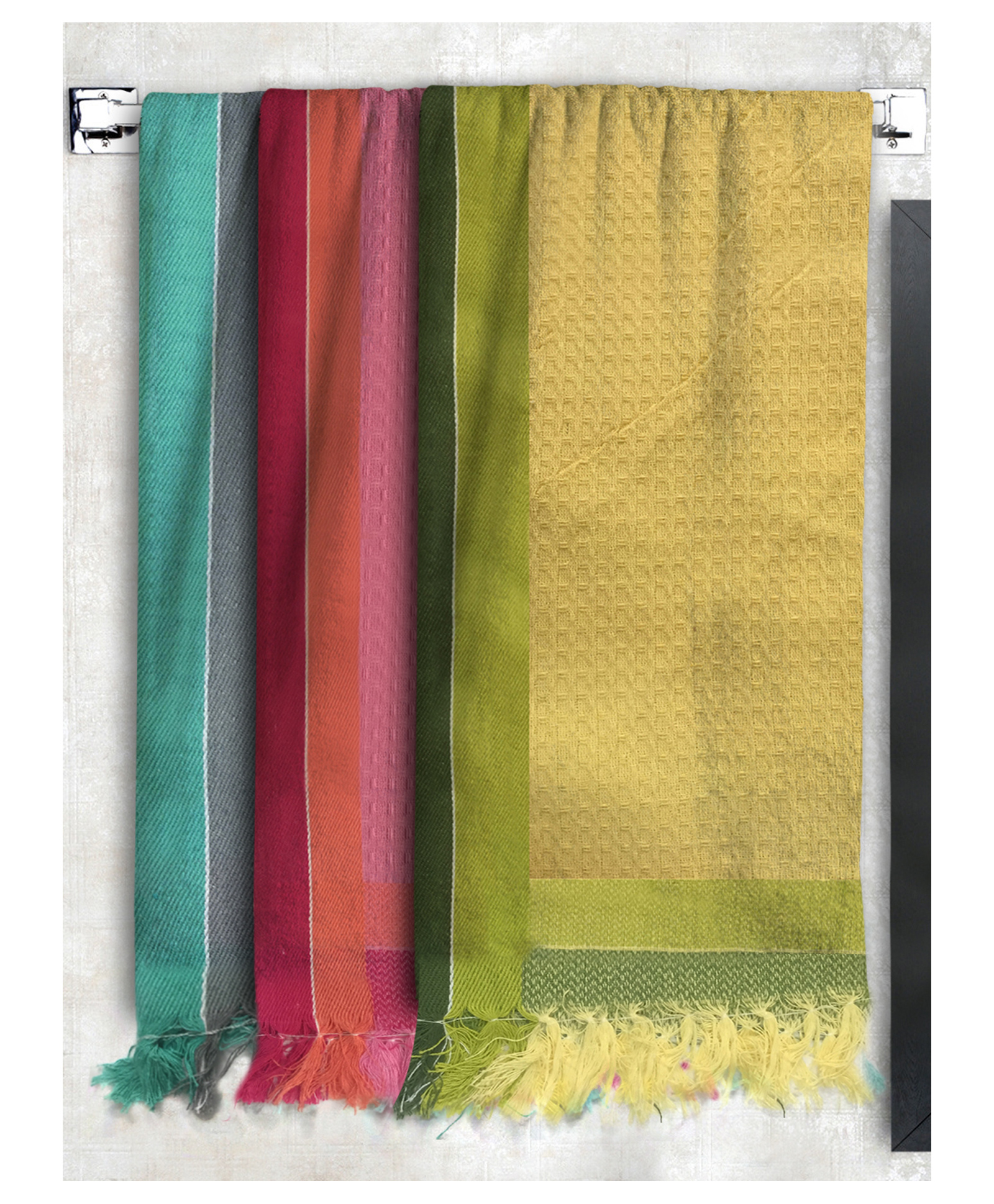 Athom Living 100% Premium Cotton Bath Towel Waffle Border Pack Of 3 - Multicolor-picture-49