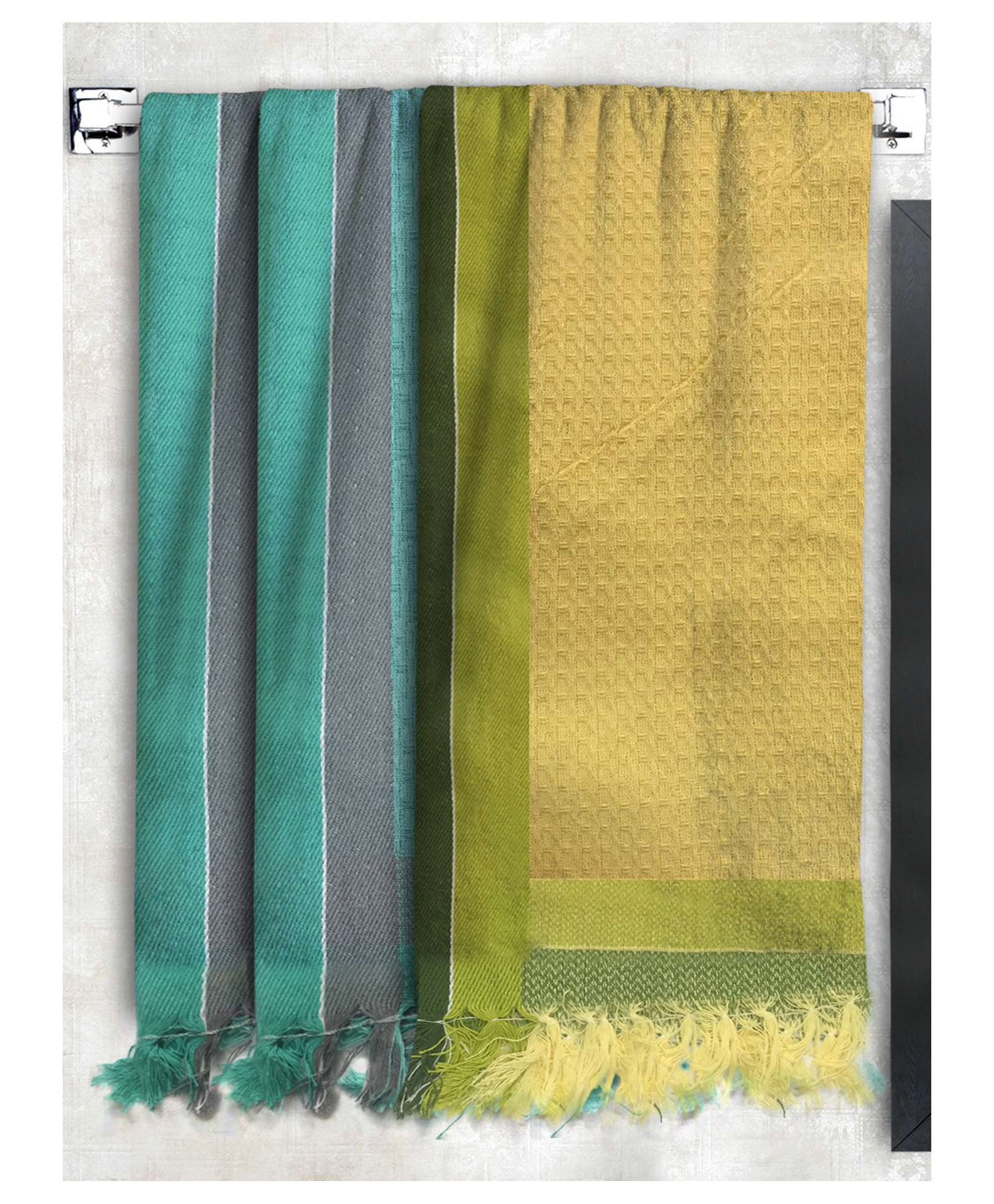 Athom Living 100% Premium Cotton Bath Towel Waffle Border Pack Of 3 - Multicolor-picture-26
