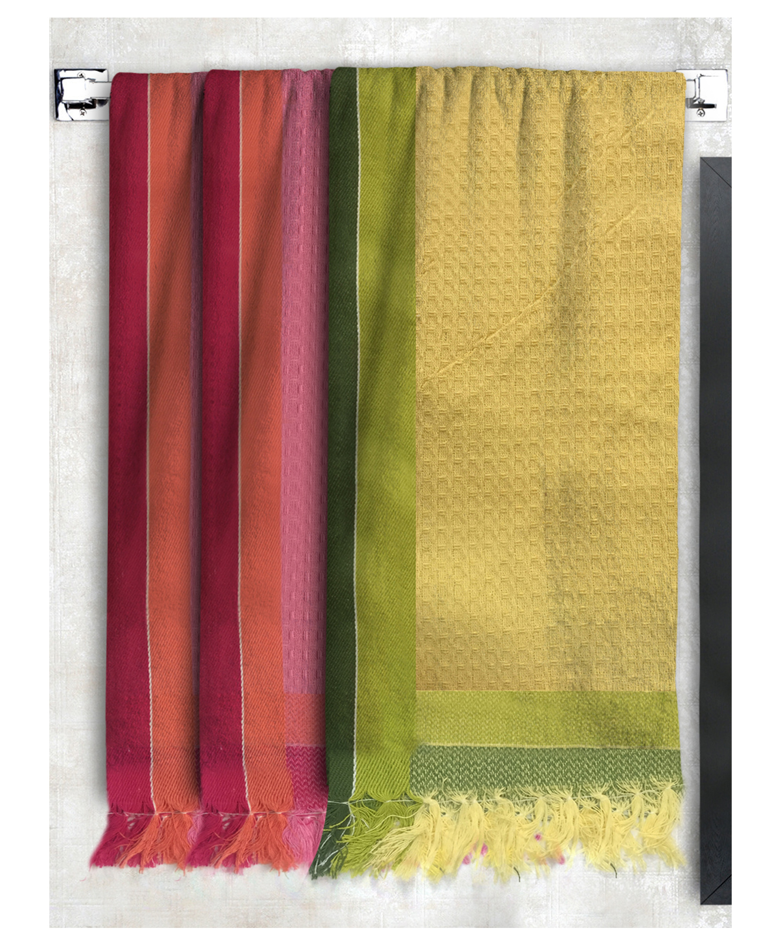 Athom Living 100% Premium Cotton Bath Towel Waffle Border Pack Of 3 - Multicolor-image-41