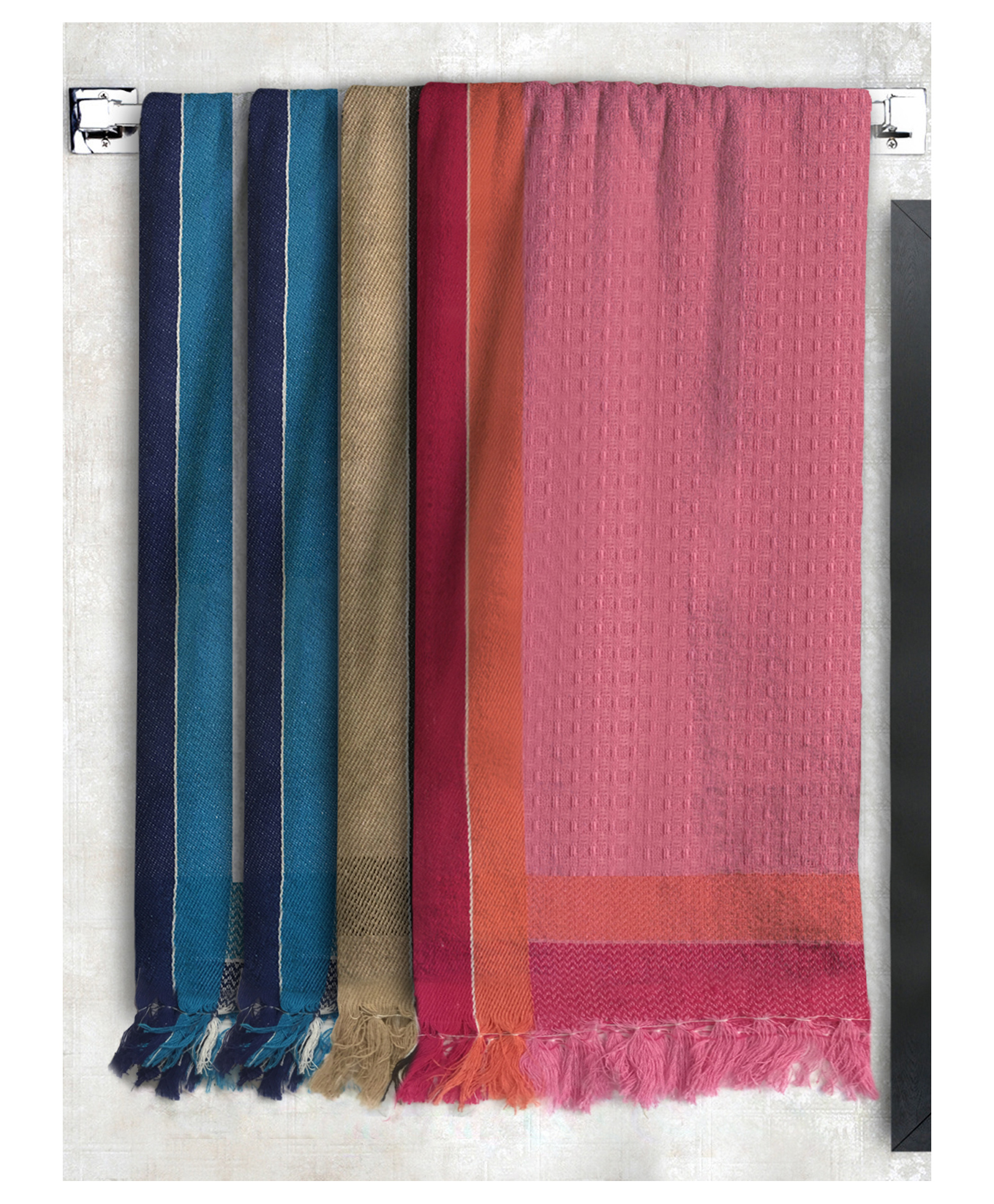 Athom Living 100% Premium Cotton Bath Towel Waffle Border Pack Of 4 - Multicolor-picture-17