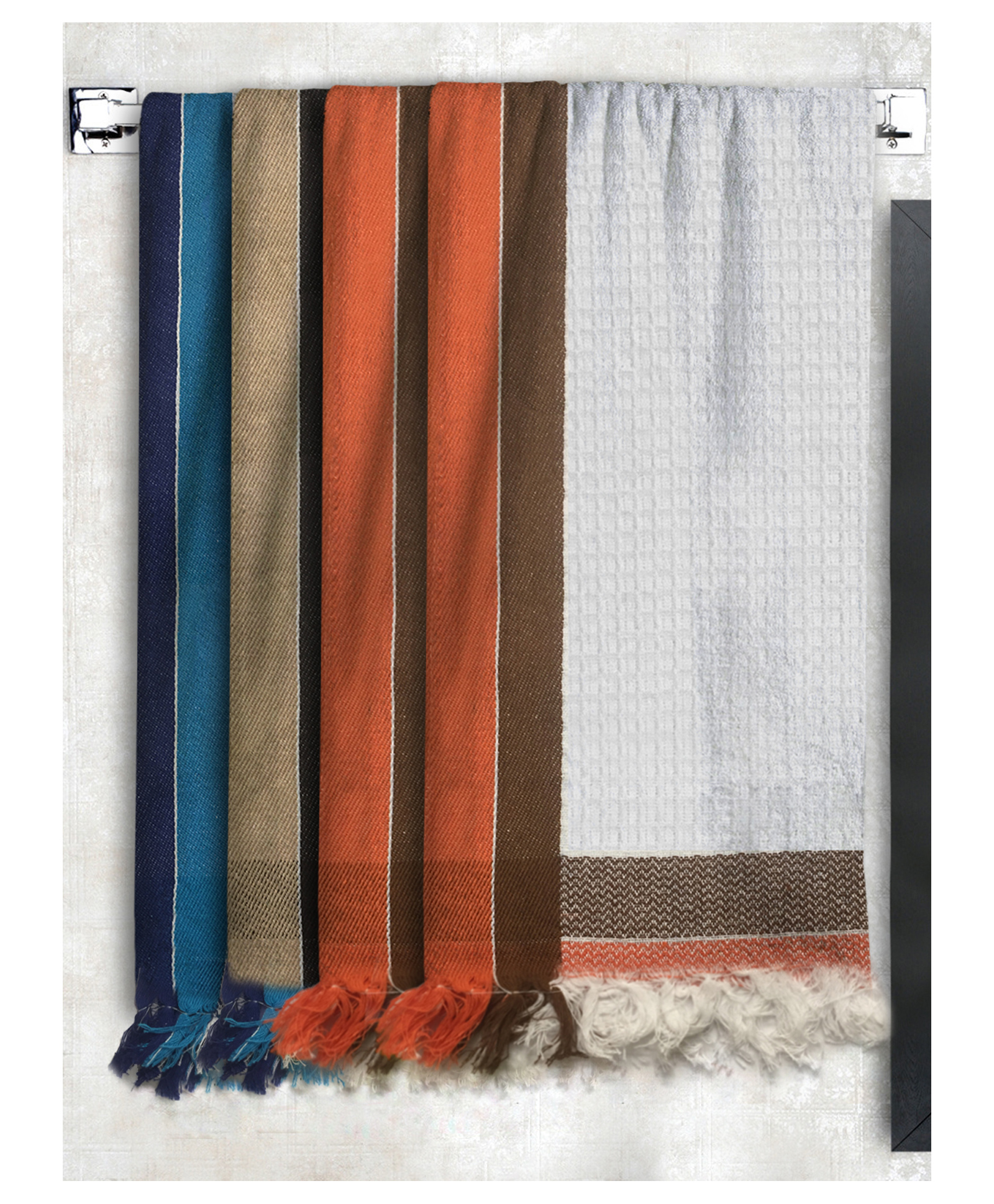Athom Living 100% Premium Cotton Bath Towel Waffle Border Pack Of 4 - Multicolor-picture-5