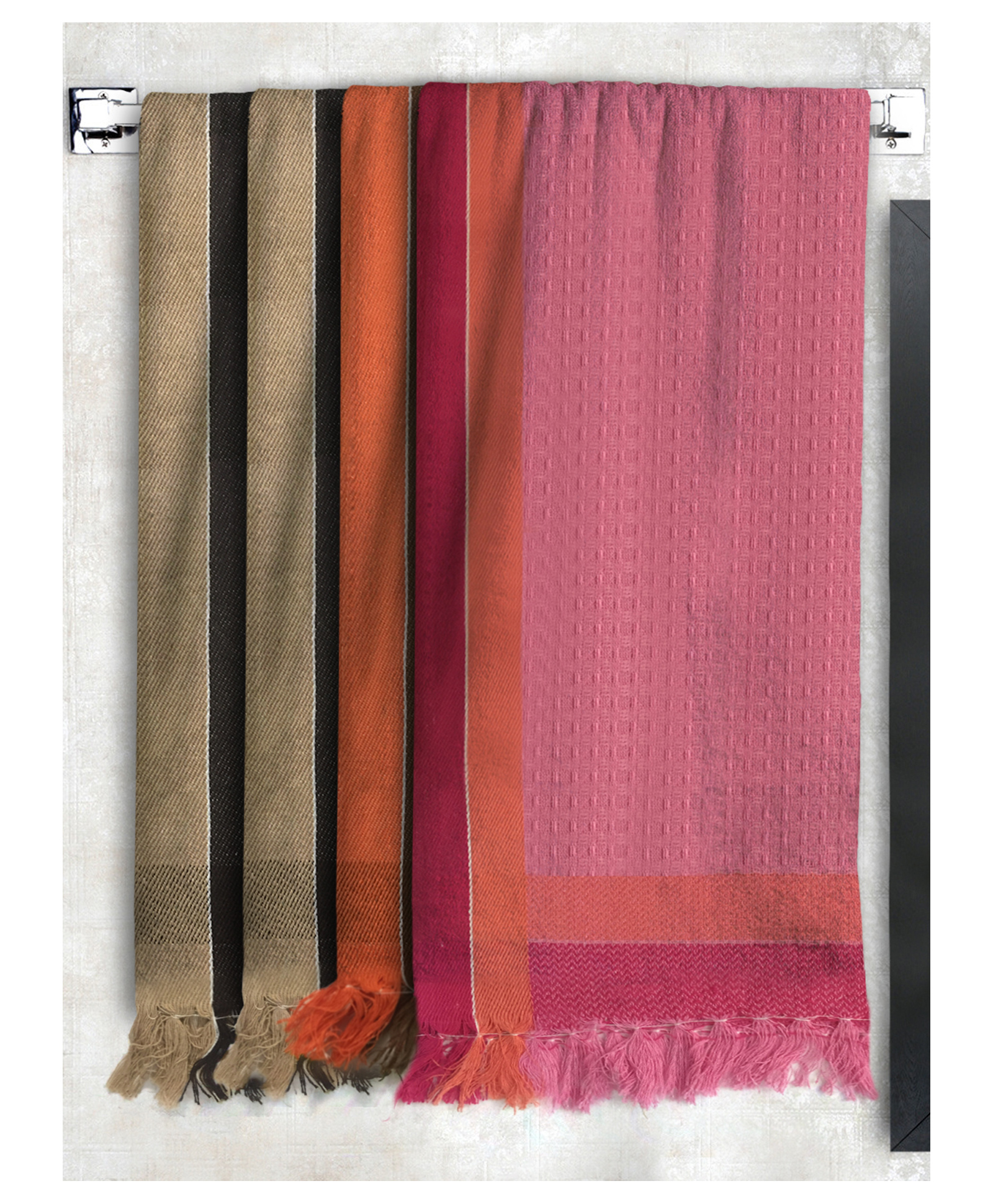 Athom Living 100% Premium Cotton Waffle Border Bath Towels Pack Of 4 - Multicolor-picture-34