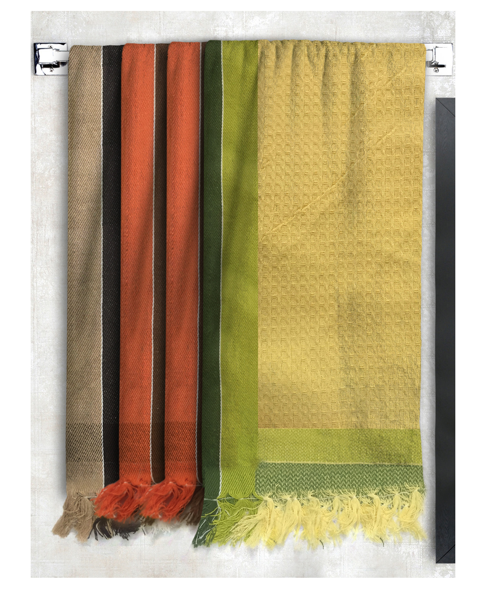 Athom Living 100% Premium Cotton Waffle Border Bath Towels Pack Of 4 - Multicolor-picture-30