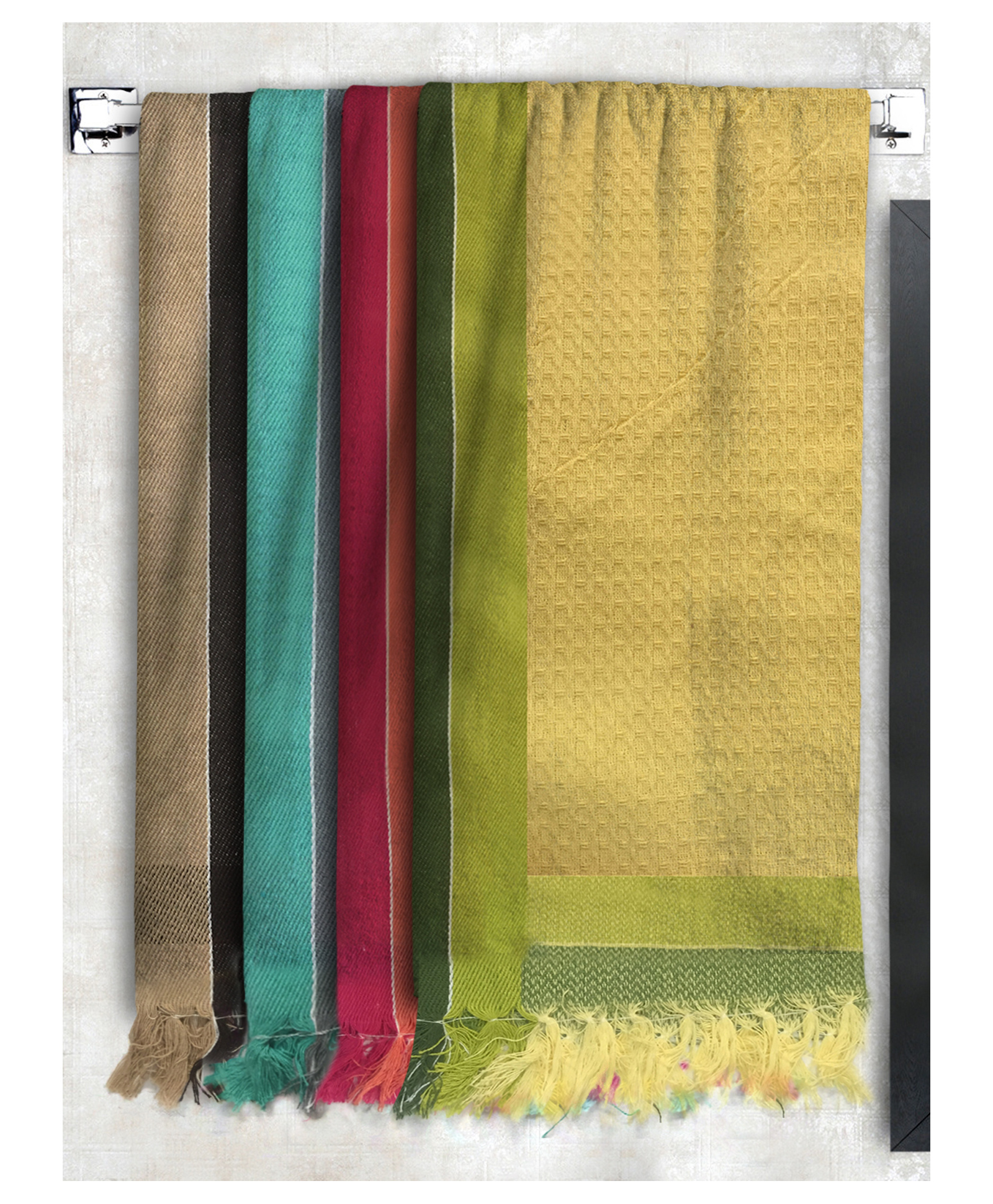 Athom Living 100% Premium Cotton Waffle Border Bath Towels Pack Of 4 - Multicolor-picture-19