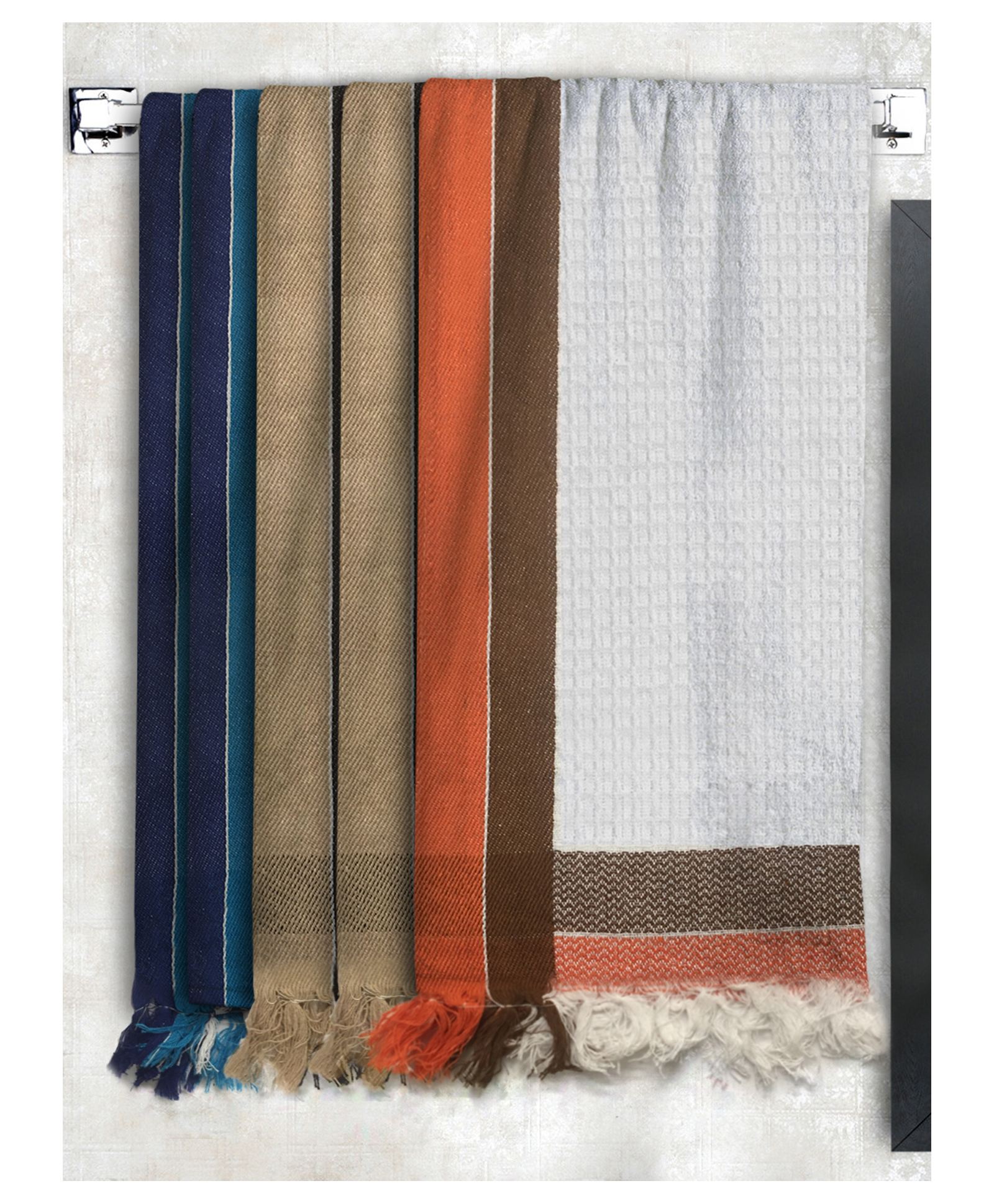 Athom Living 100% Premium Cotton Waffle Border Bath Towels Pack Of 5 - Multicolor-picture-10