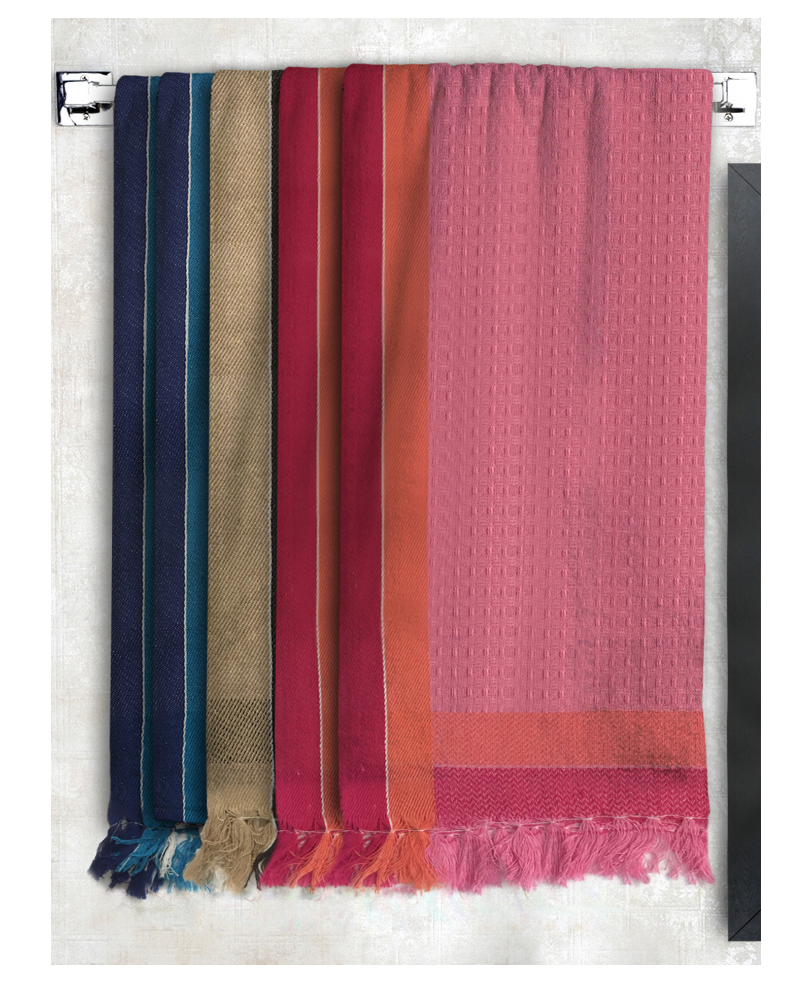 Athom Living 100% Premium Cotton Waffle Border Bath Towels Pack Of 5 - Multicolor-picture-22