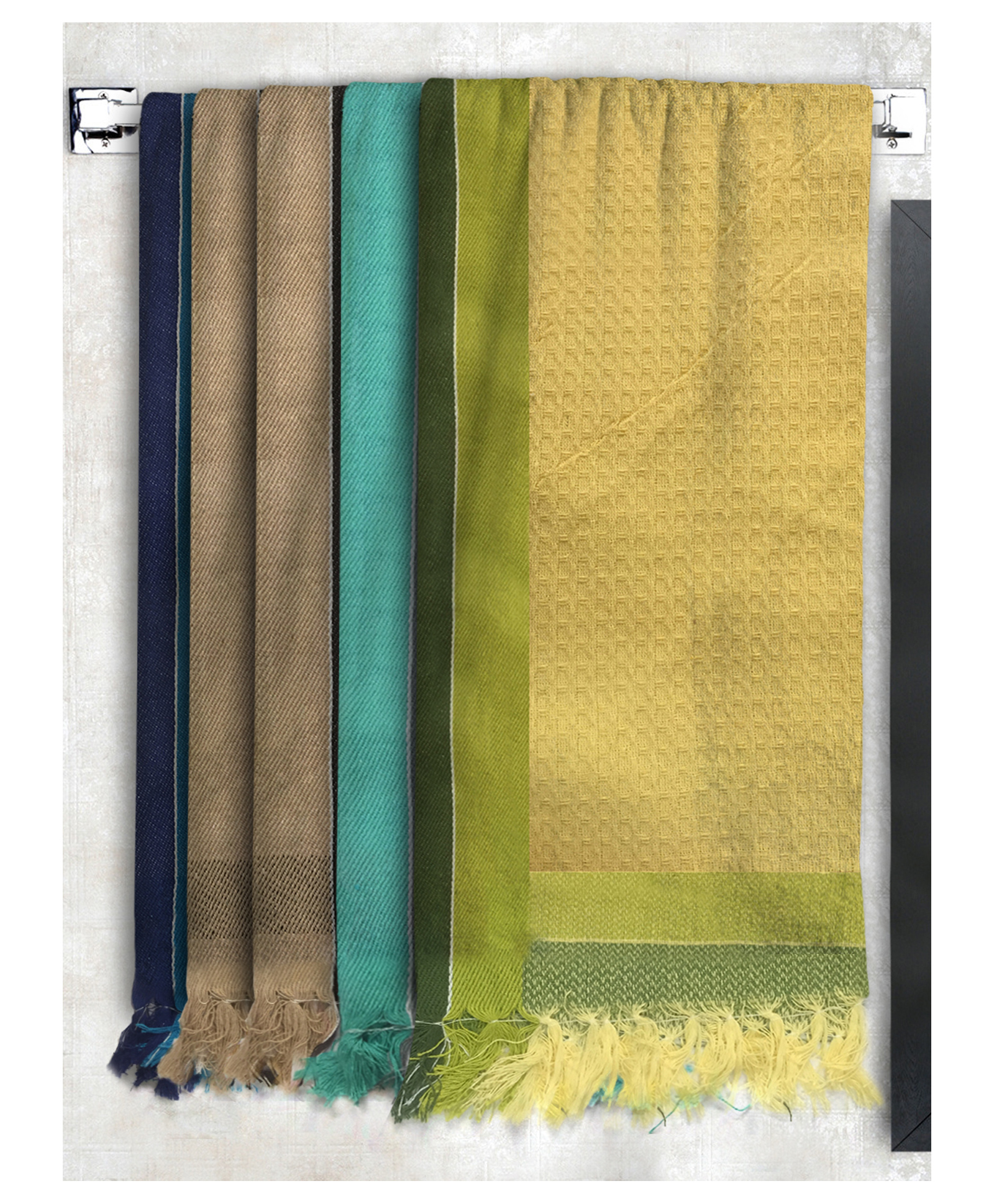 Athom Living 100% Premium Cotton Waffle Border Bath Towels Pack Of 5 - Multicolor-picture-38
