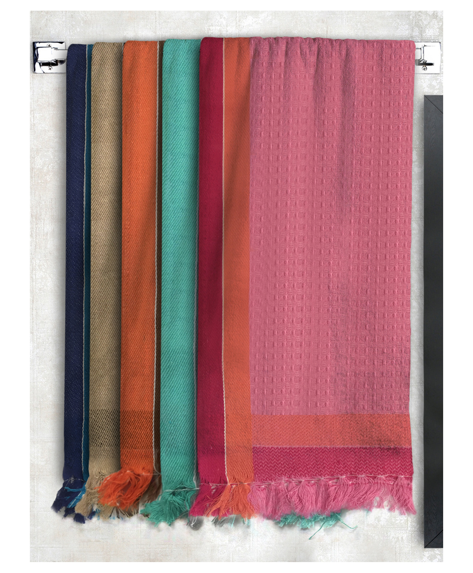 Athom Living 100% Premium Cotton Waffle Border Bath Towels Pack Of 5 - Multicolor-picture-27