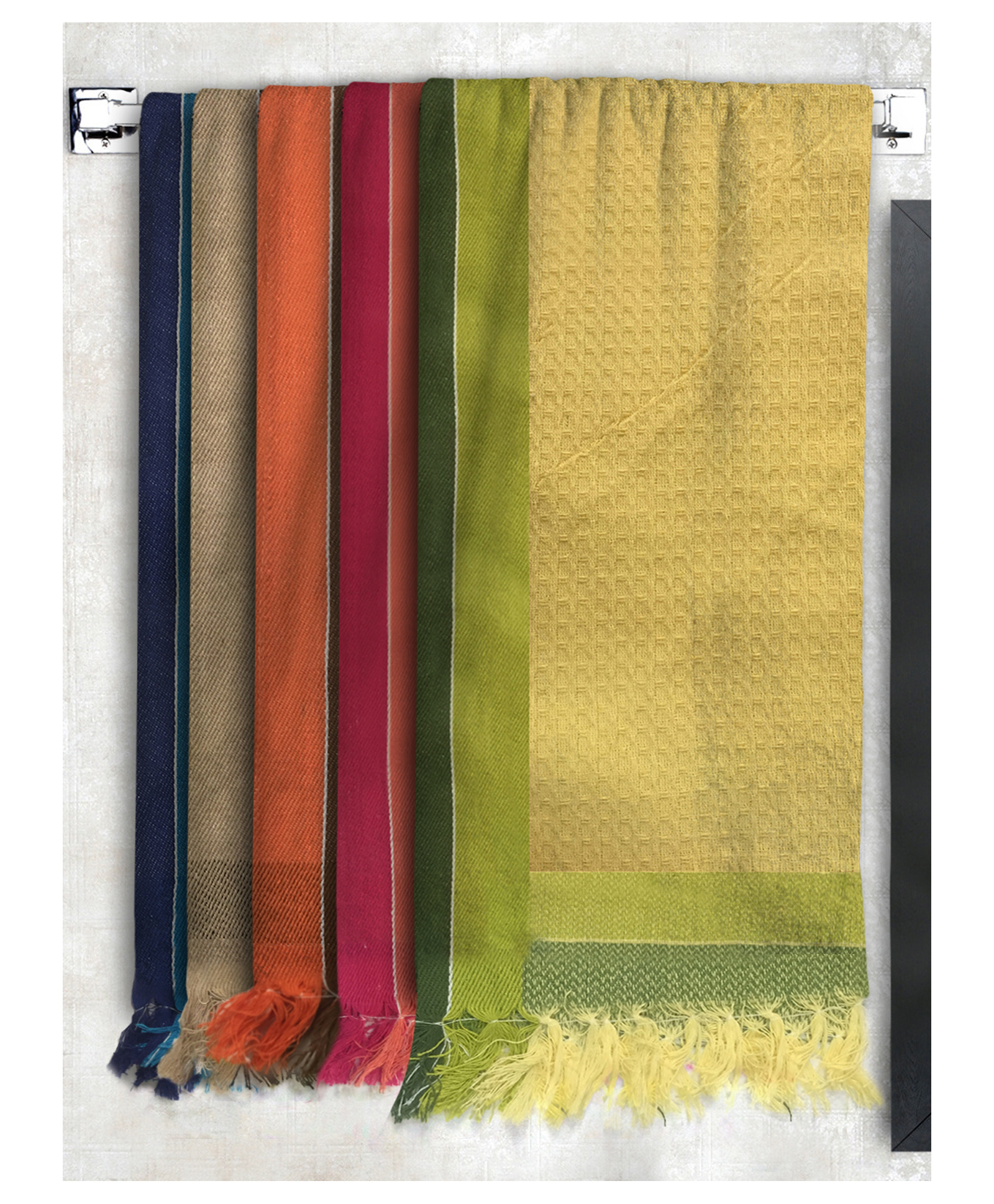Athom Living 100% Premium Cotton Waffle Border Bath Towels Pack Of 5 - Multicolor-picture-31