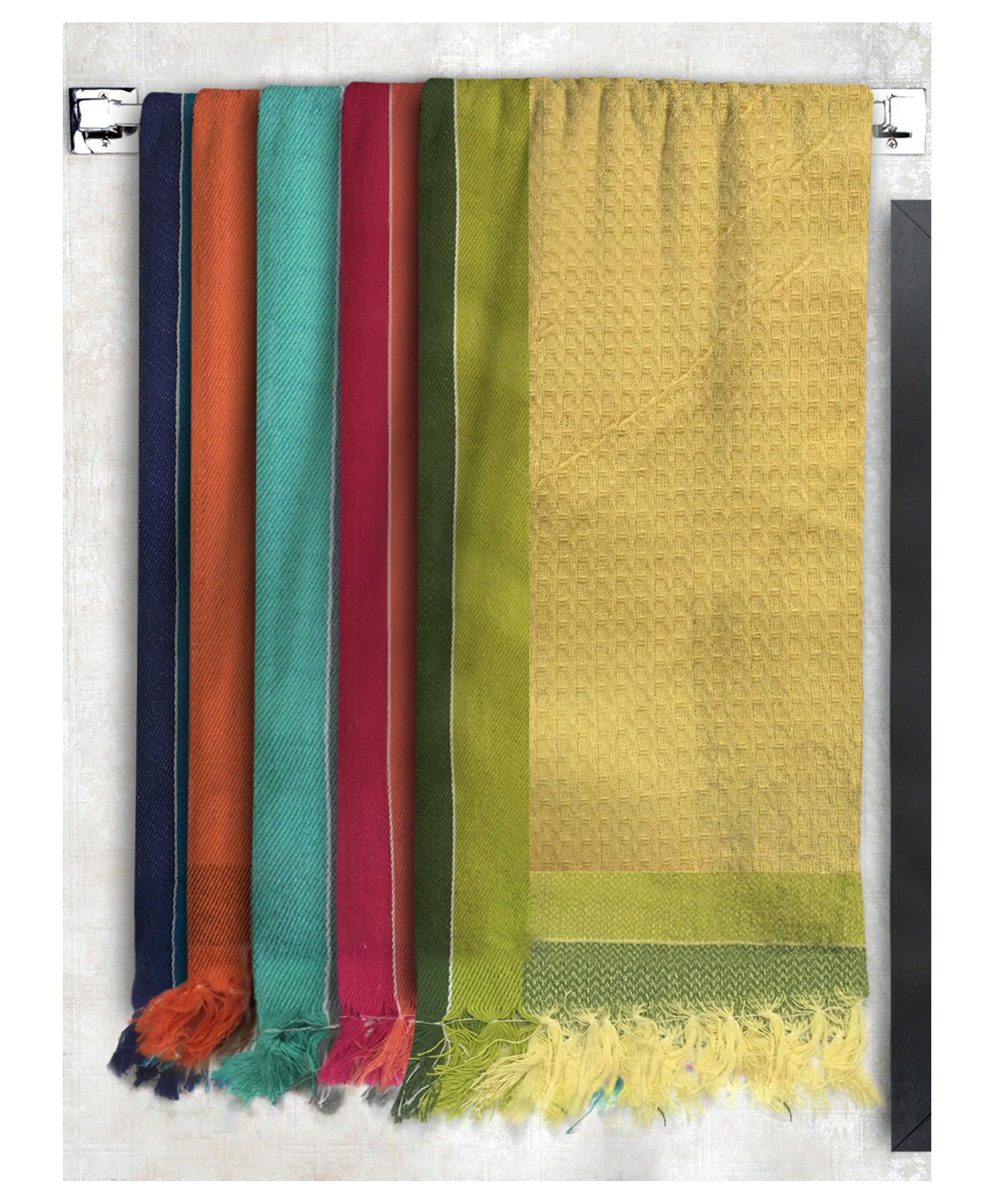 Athom Living 100% Premium Cotton Waffle Border Bath Towels Pack Of 5 - Multicolor-picture-0