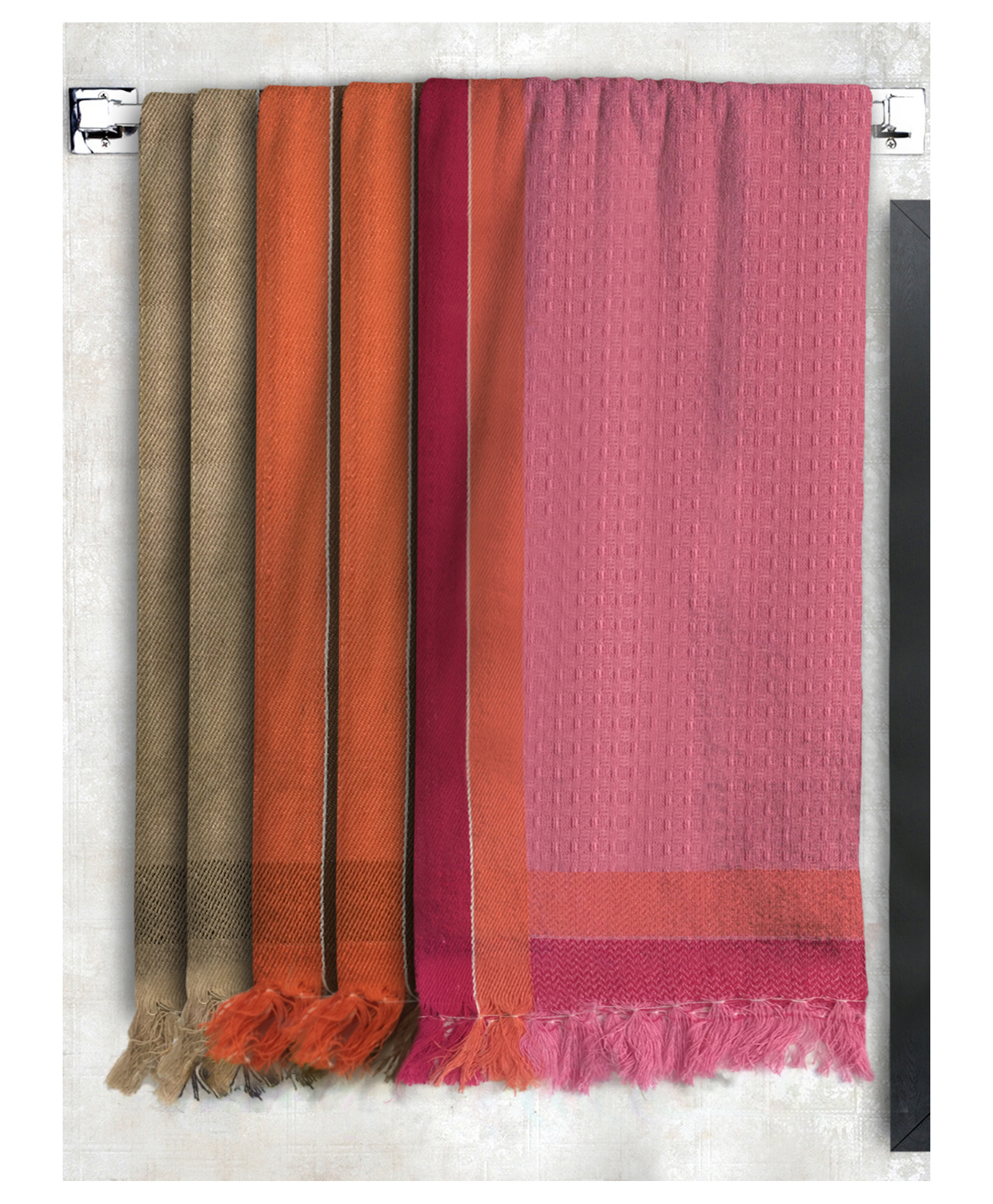 Athom Living 100% Premium Cotton Waffle Border Bath Towels Pack Of 5 - Multicolor-picture-19
