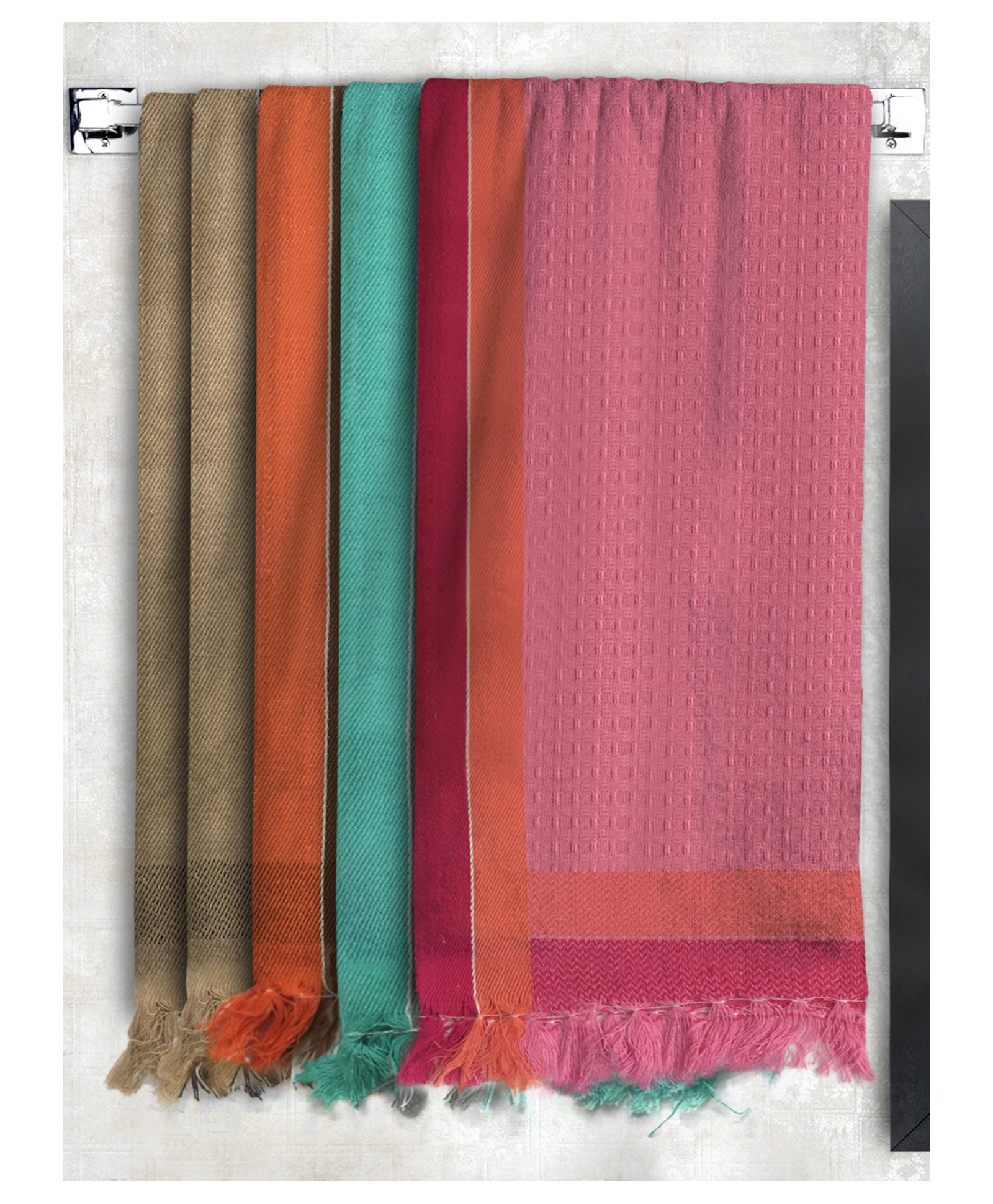 Athom Living 100% Premium Cotton Waffle Border Bath Towels Pack Of 5 - Multicolor-picture-24