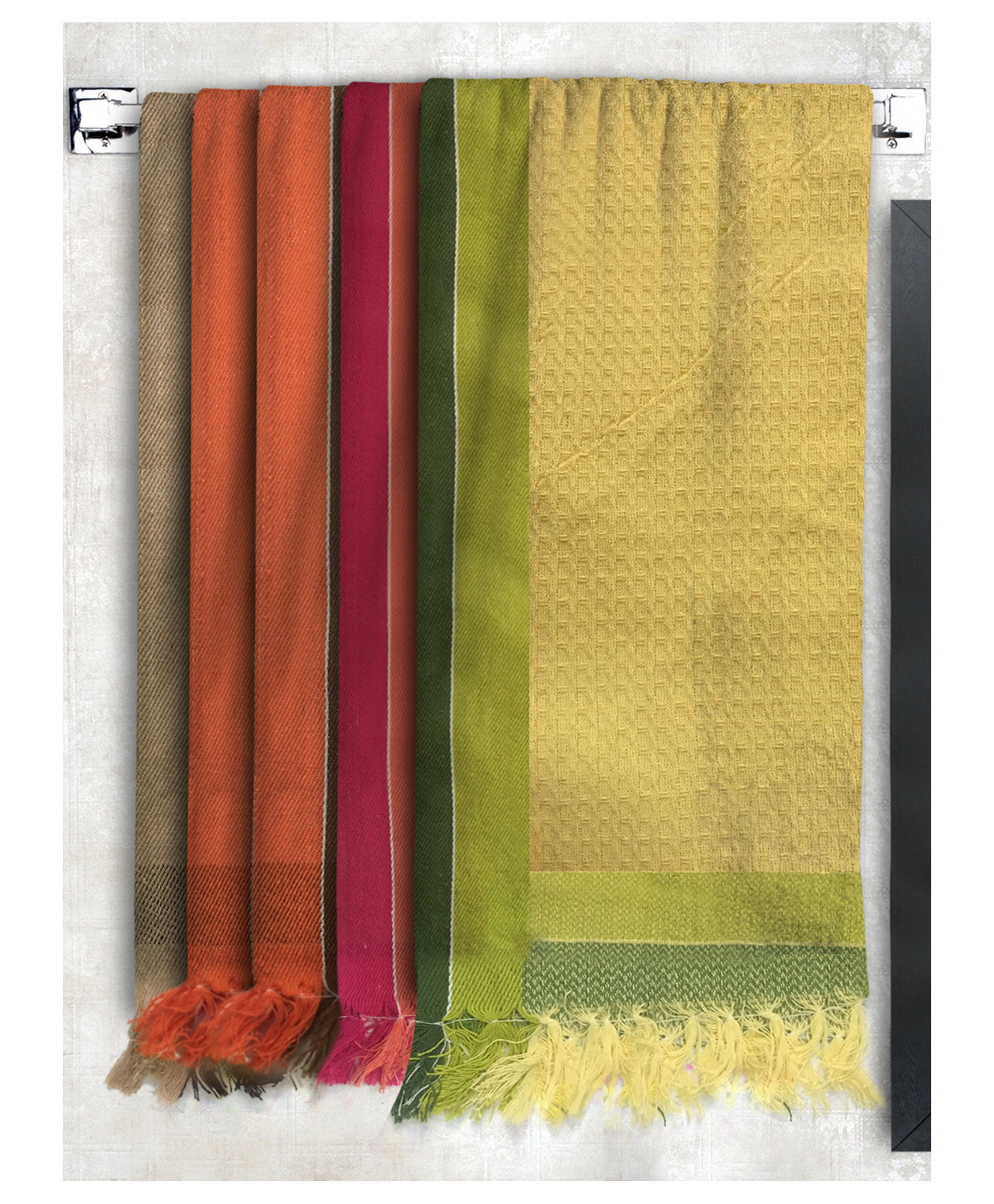 Athom Living 100% Premium Cotton Waffle Border Bath Towels Pack Of 5 - Multicolor-picture-10