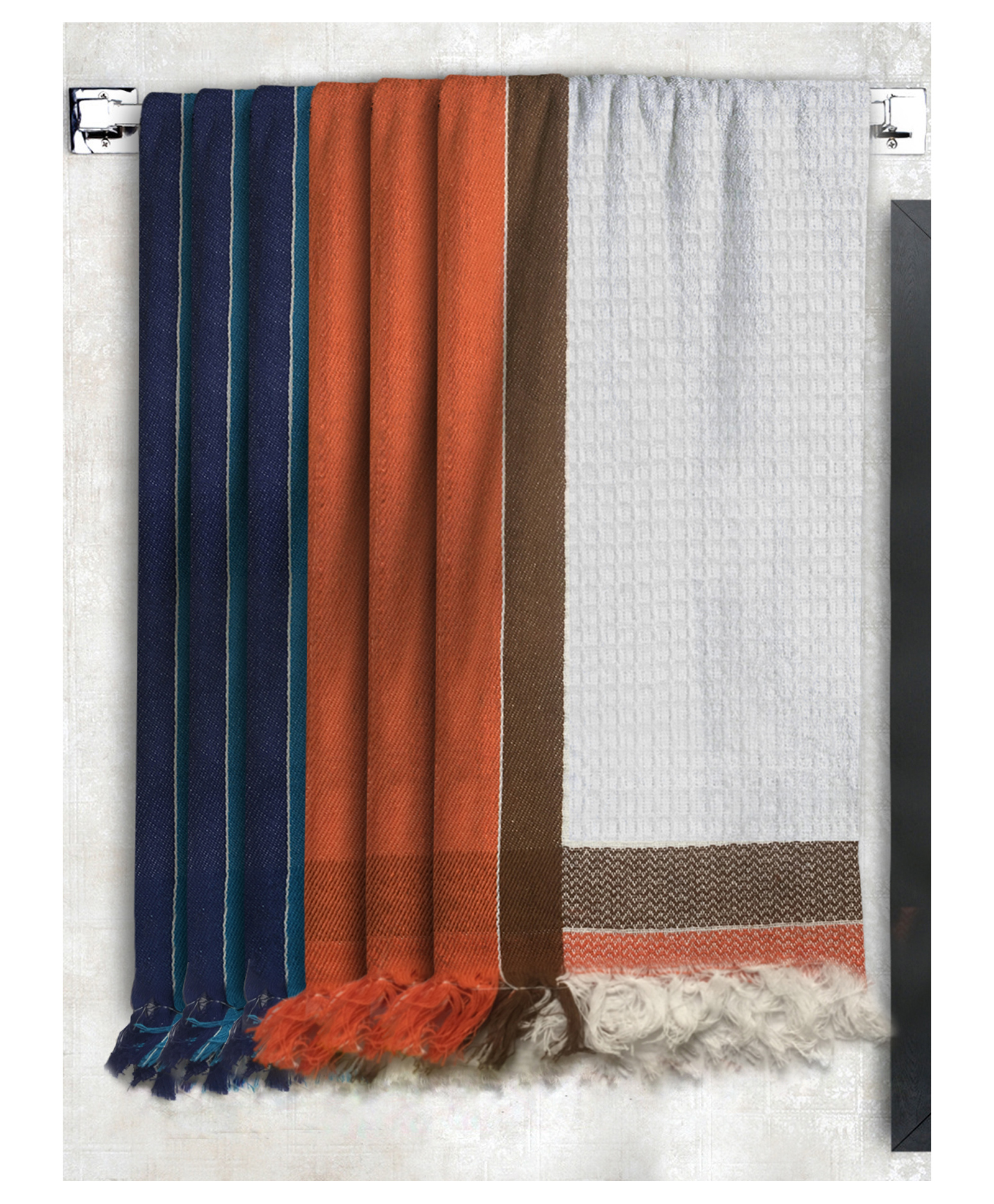 Athom Living 100% Cotton Bath Towel Waffle Border Pack Of 6 - Multicolour-picture-43