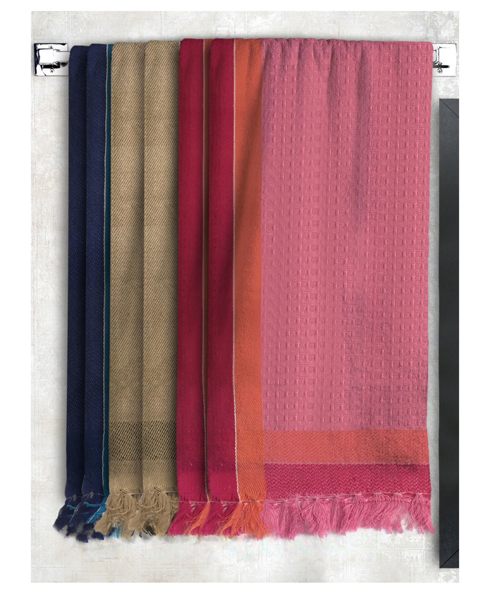 Athom Living 100% Cotton Bath Towel Waffle Border Pack Of 6 - Multicolour-picture-28