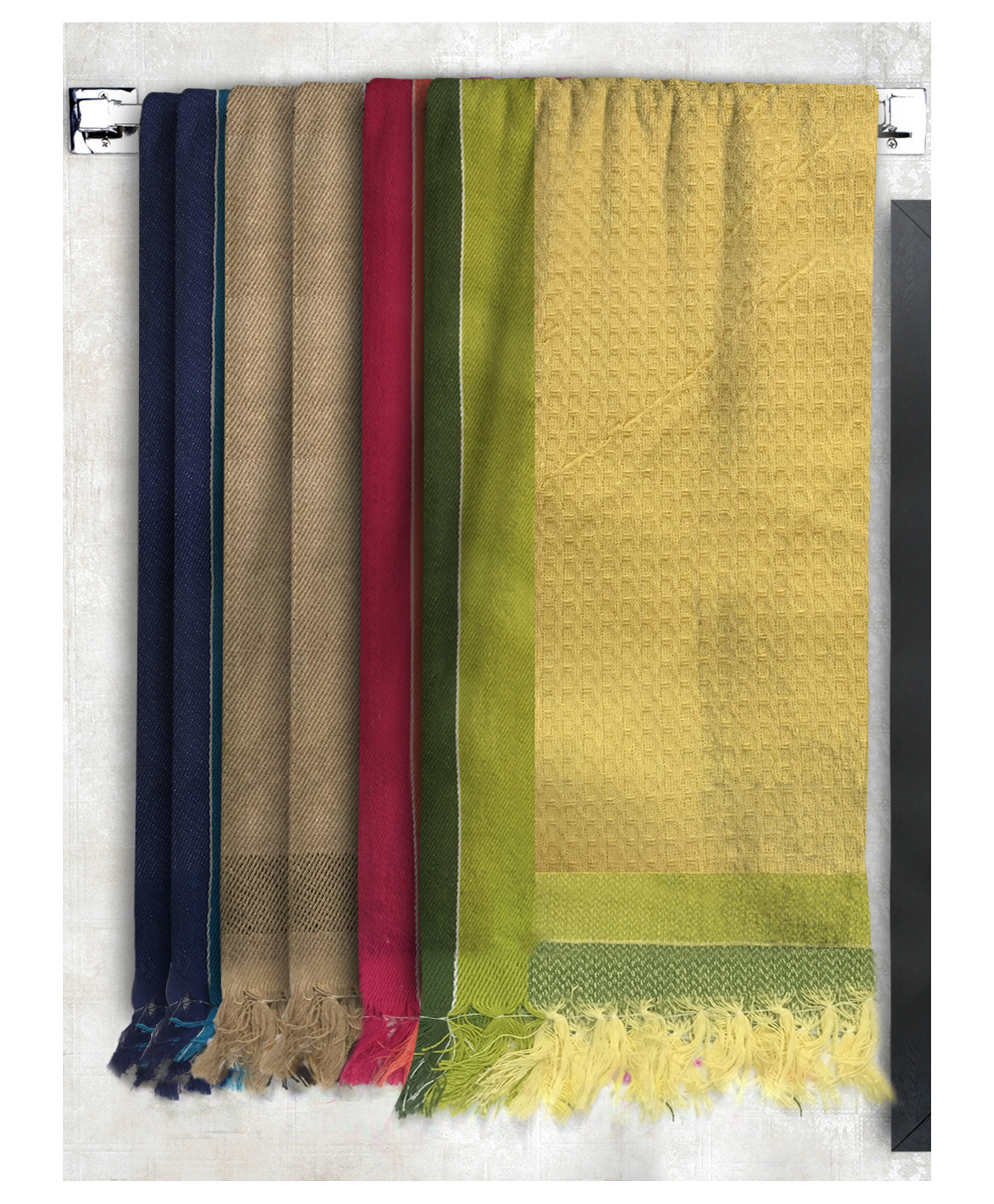 Athom Living 100% Cotton Bath Towel Waffle Border Pack Of 6 - Multicolour-picture-32