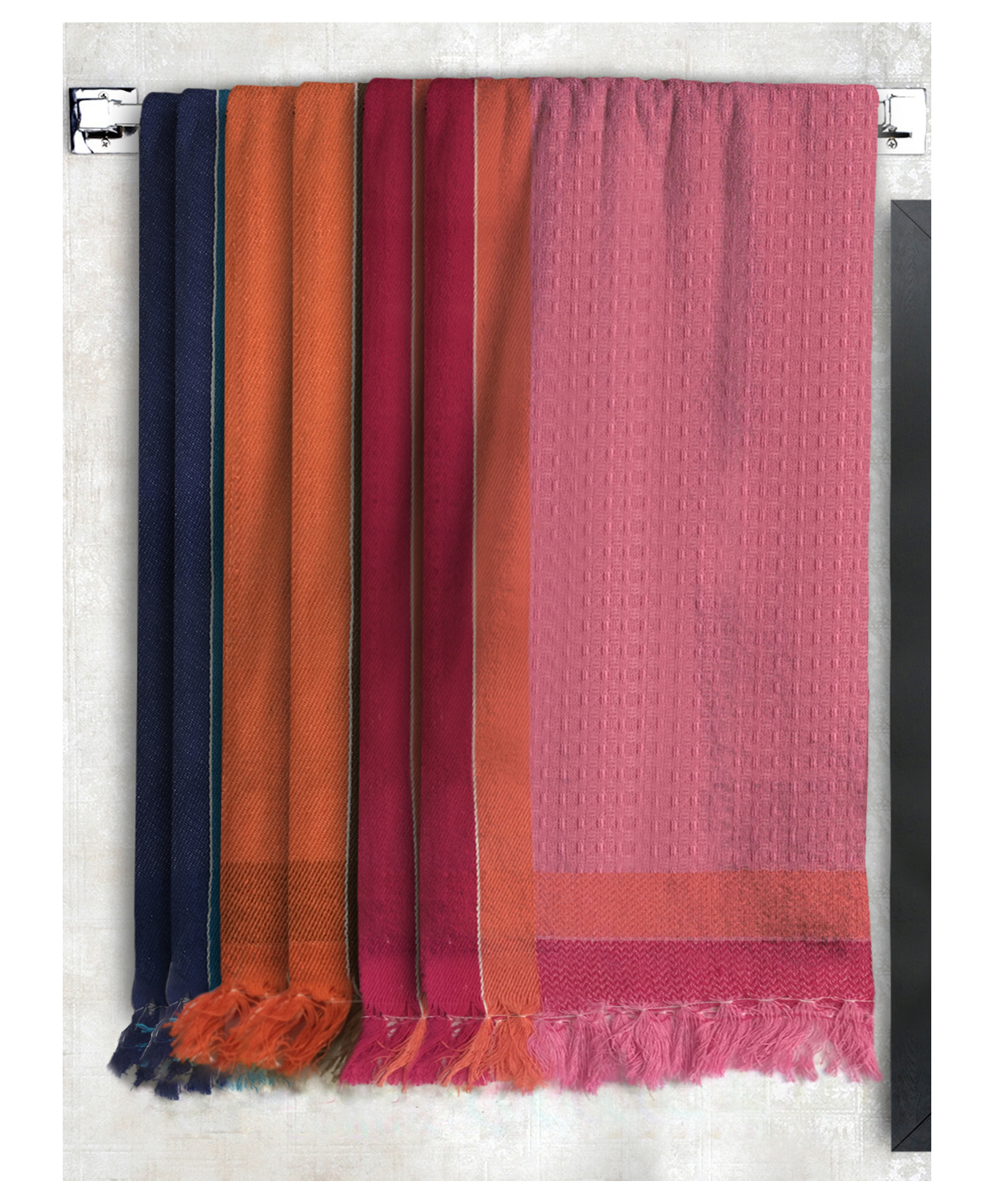 Athom Living 100% Cotton Bath Towel Waffle Border Pack Of 6 - Multicolour-picture-16