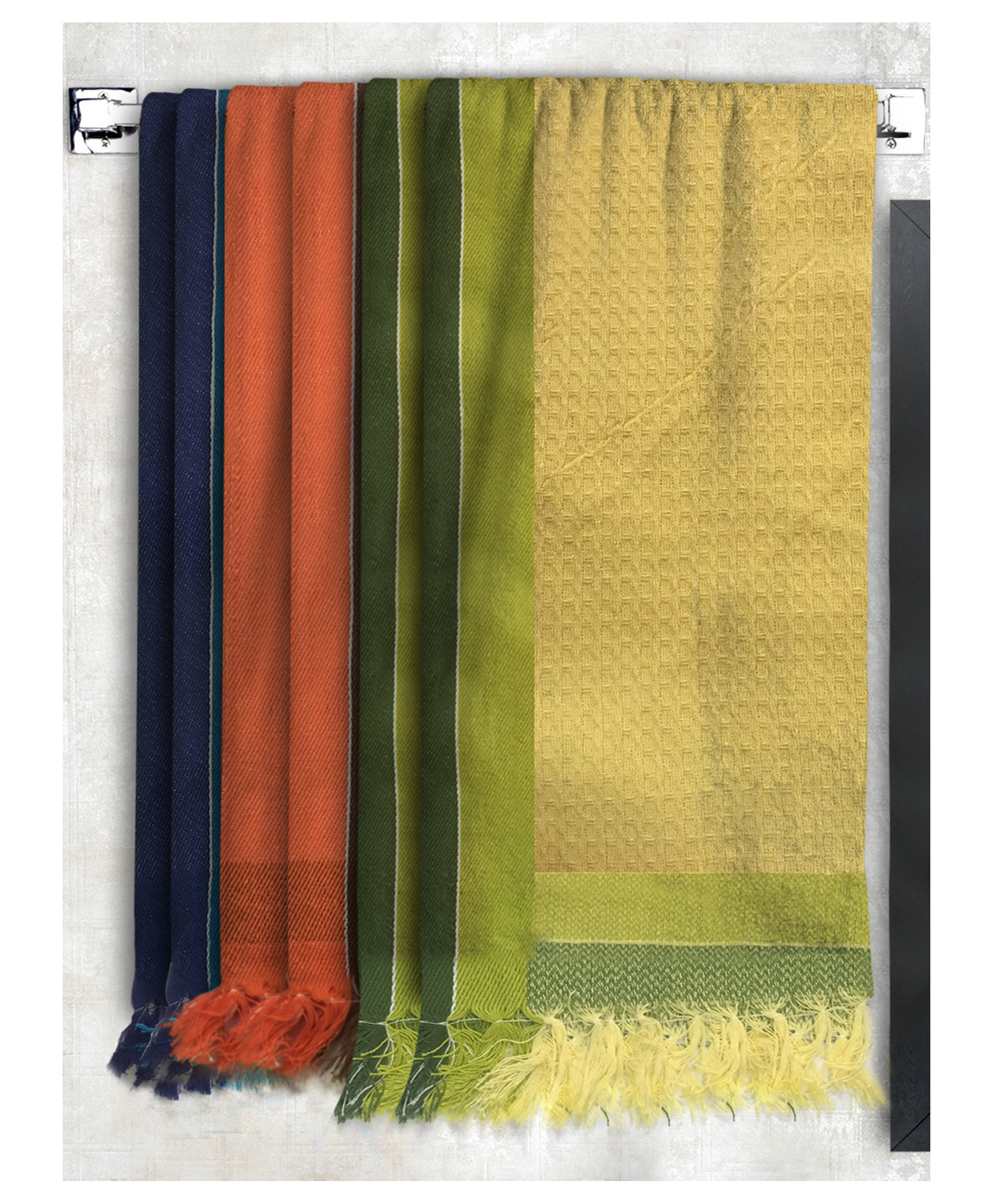 Athom Living 100% Cotton Bath Towel Waffle Border Pack Of 6 - Multicolour-picture-33