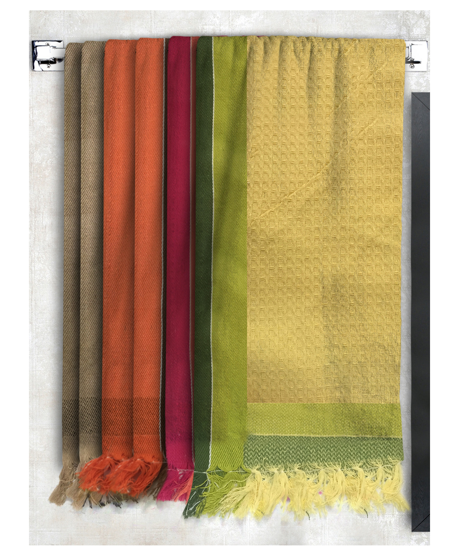 Athom Living 100% Cotton Bath Towel Waffle Border Pack Of 6 - Multicolour-picture-2