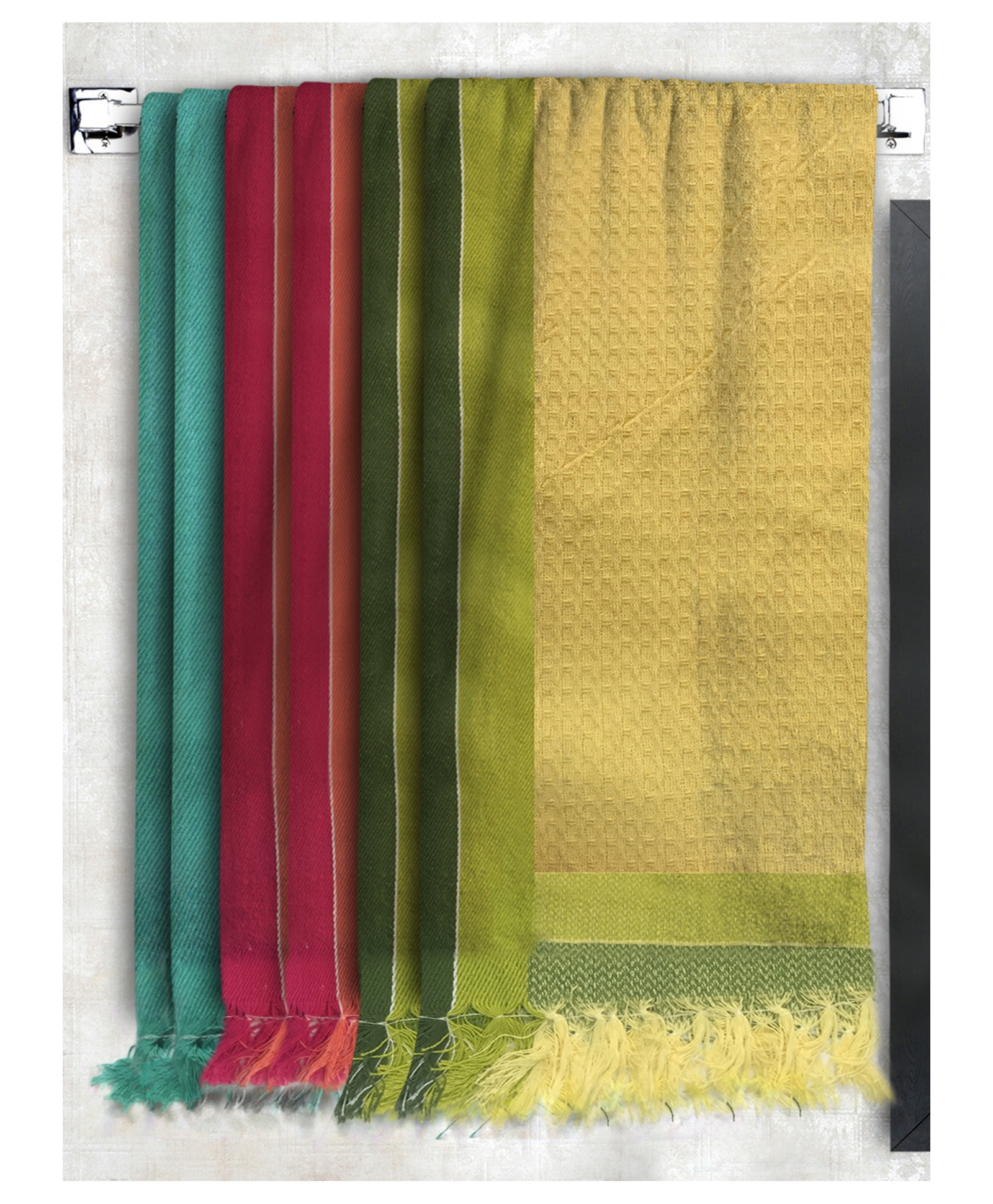 Athom Living 100% Cotton Bath Towel Waffle Border Pack Of 6 - Multicolour-picture-25