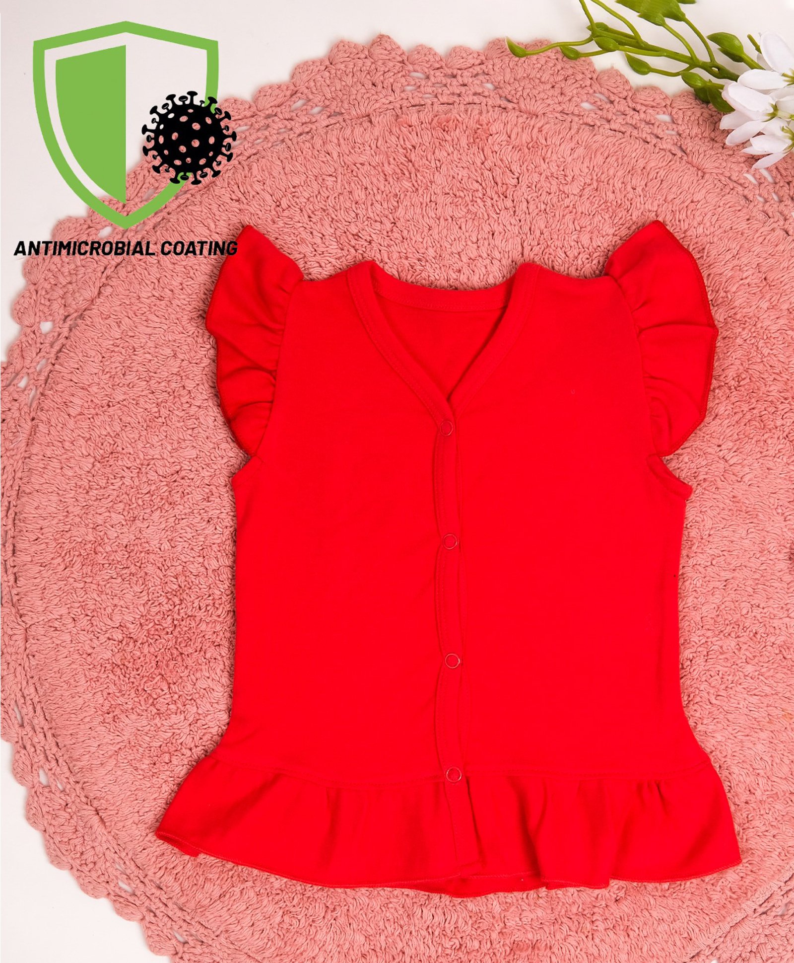 COCOON ORGANICS Anti-Microbial Cap Sleeves Solid Ruffle Top - Red-picture-29