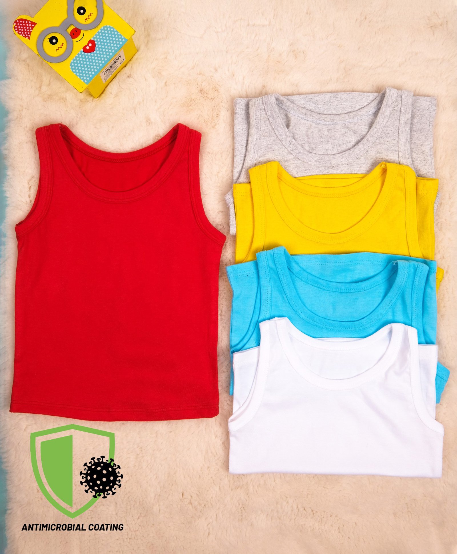 COCOON ORGANICS Anti-Microbial Pack Of 5 Sleeveless Solid Vests - Multi Colour-picture-14