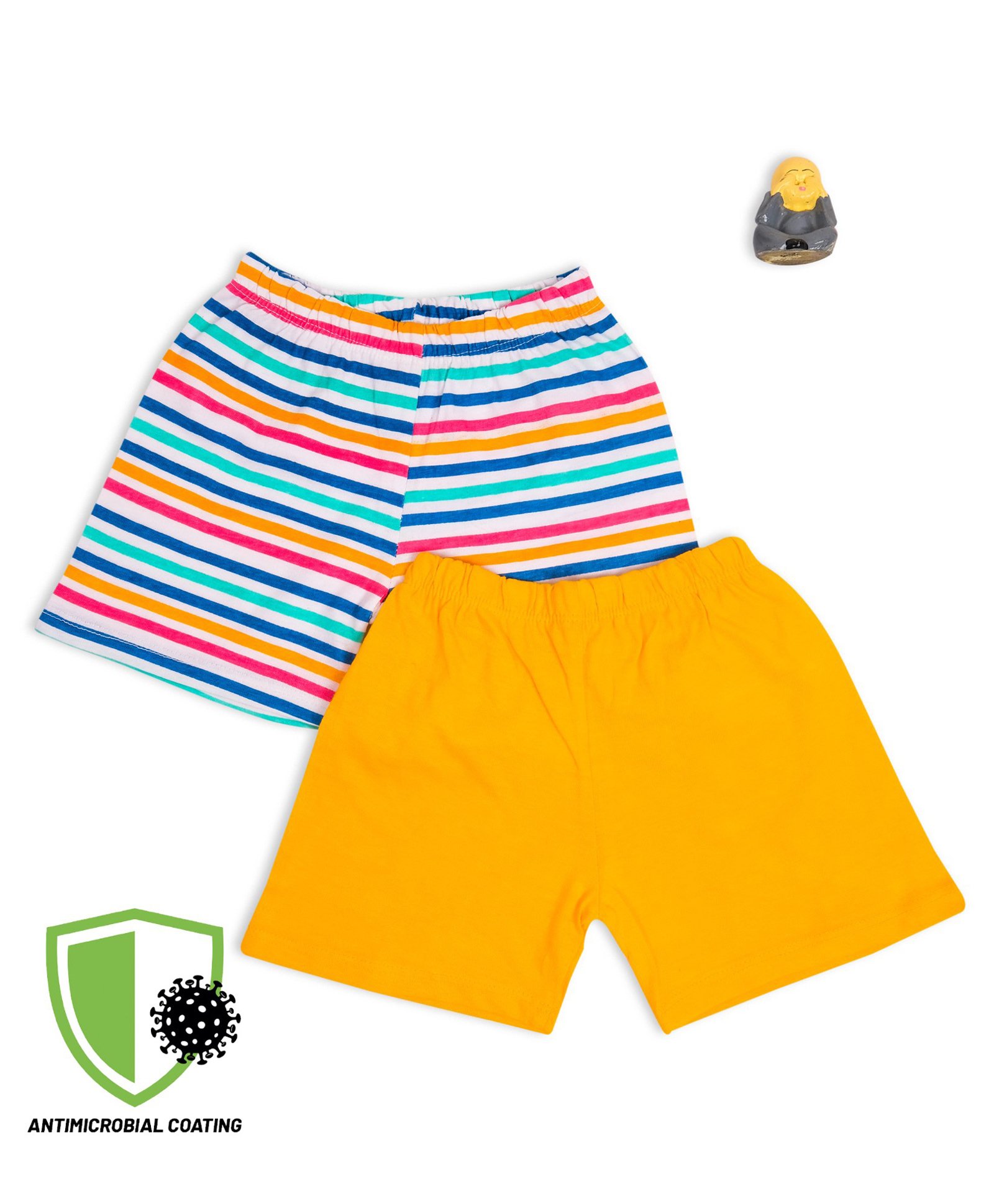 COCOON ORGANICS Pack Of 2 Anti Microbial Striped & Solid Colour Organic Cotton Shorts - Blue & Yellow-picture-11