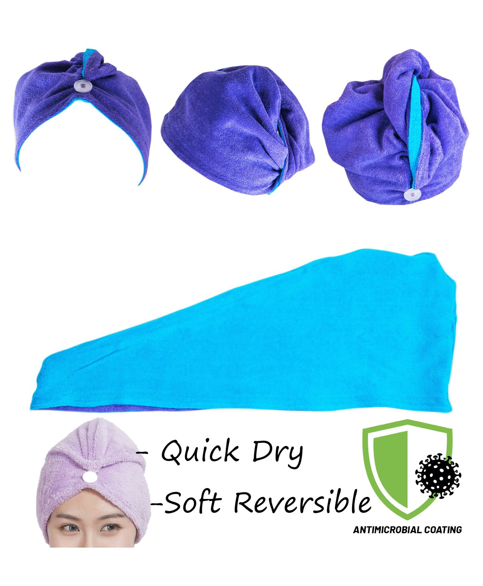 COCOON ORGANICS Anti Microbial Cotton Super Soft Reversible Double Sided Hair Dryer Terry Towel - Purple-image-42