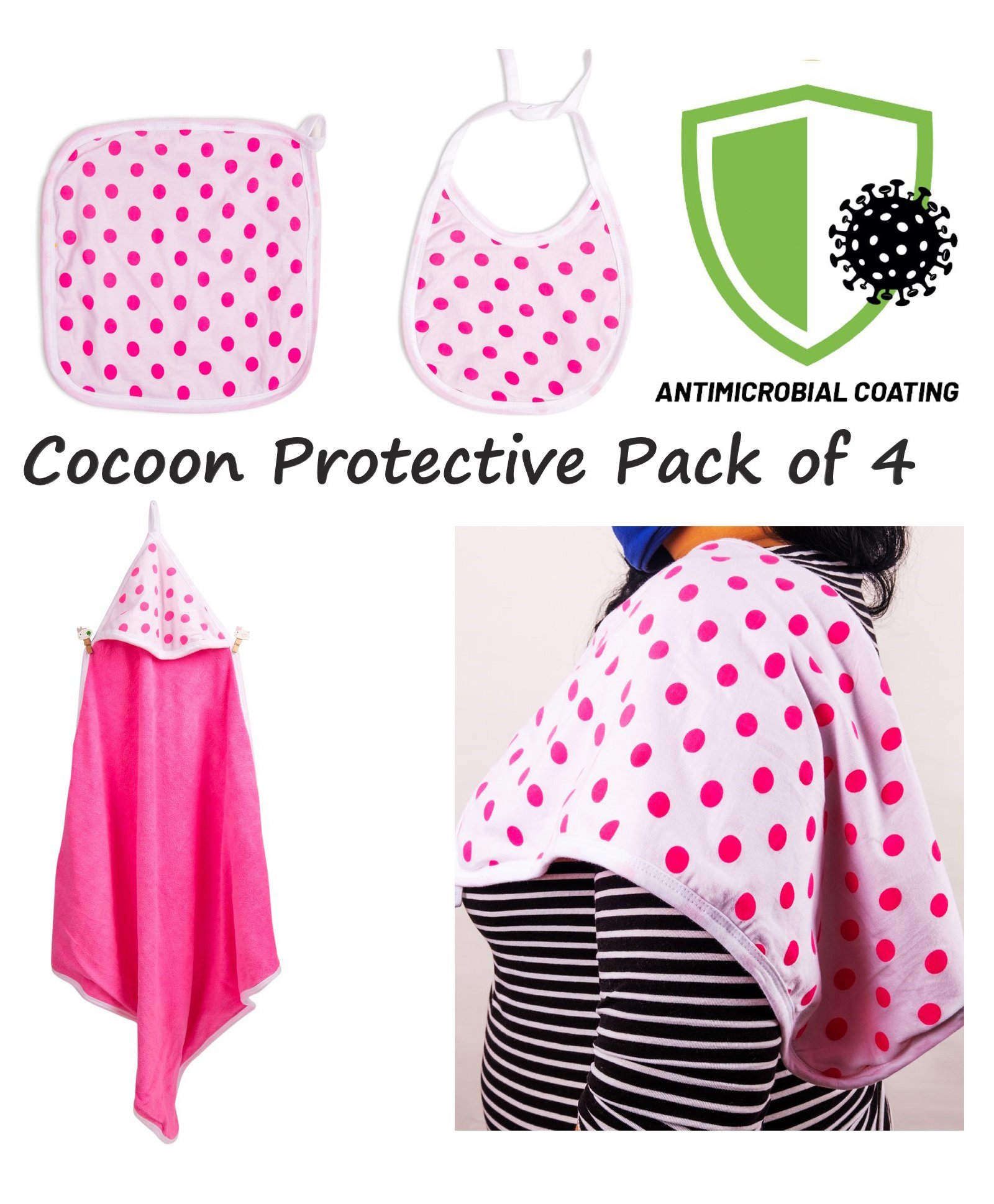 COCOON ORGANICS Anti Microbial Cotton Super Soft Terry Towel Swaddle & Burp Cloth With Wash Cloth And Bib Set - Pink-image-40